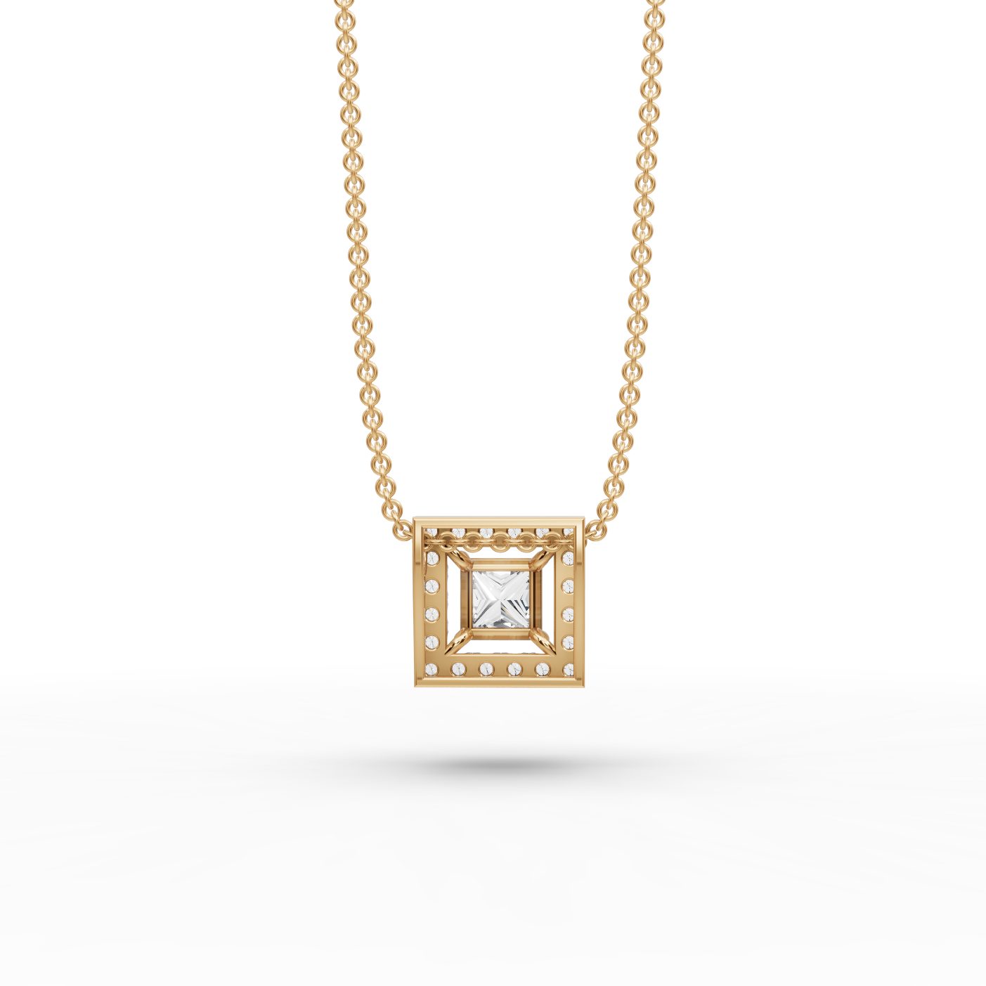 Endless Promise Princess Lab-Grown Diamond Halo Pendant in yellow gold