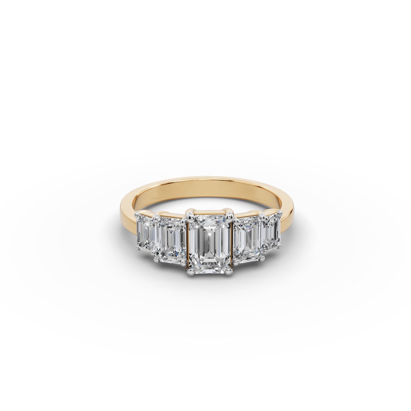Opulent Muse Emerald Lab-Grown Diamond Five Stone Ring in yellow gold, set with lab-grown diamonds