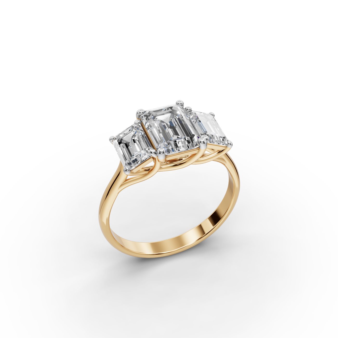 Endless Reverie Emerald Lab-Grown Diamond Three Stone Ring in yellow gold