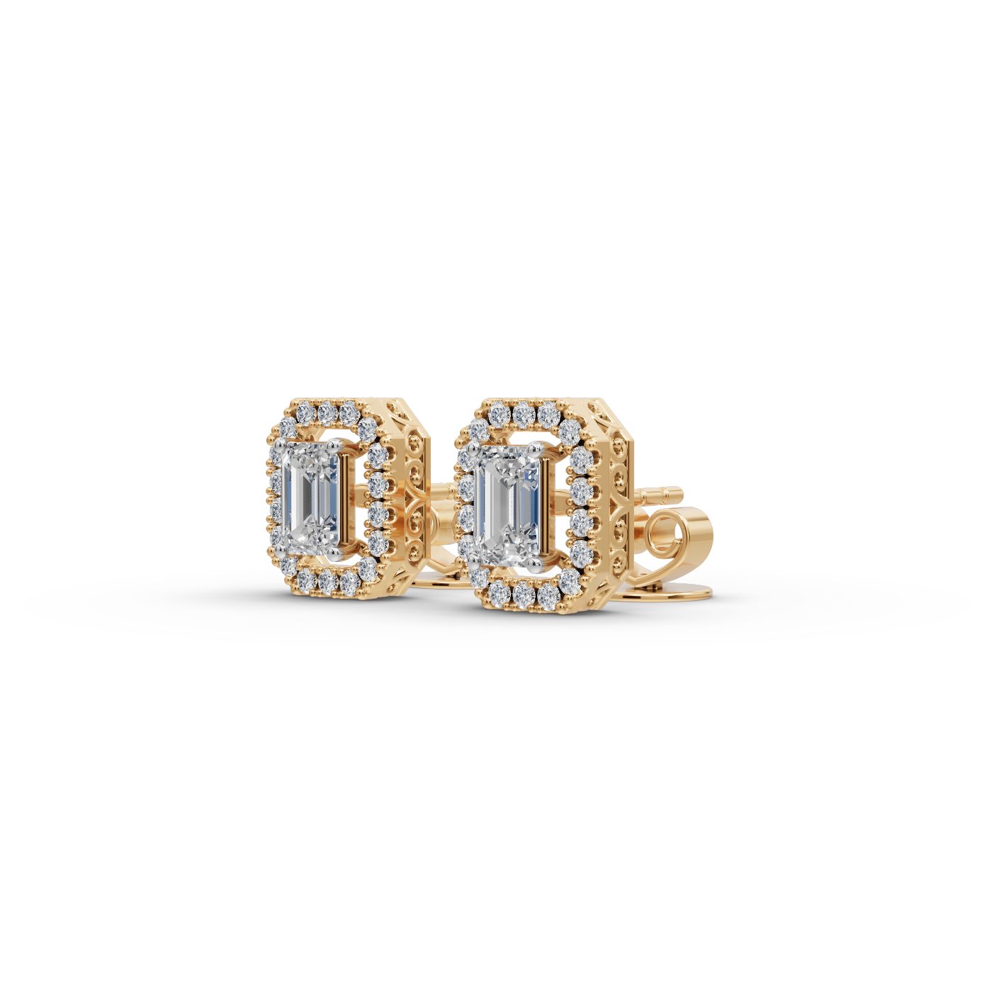 Elegant Muse Emerald Lab-Grown Diamond Studs Earring in yellow gold