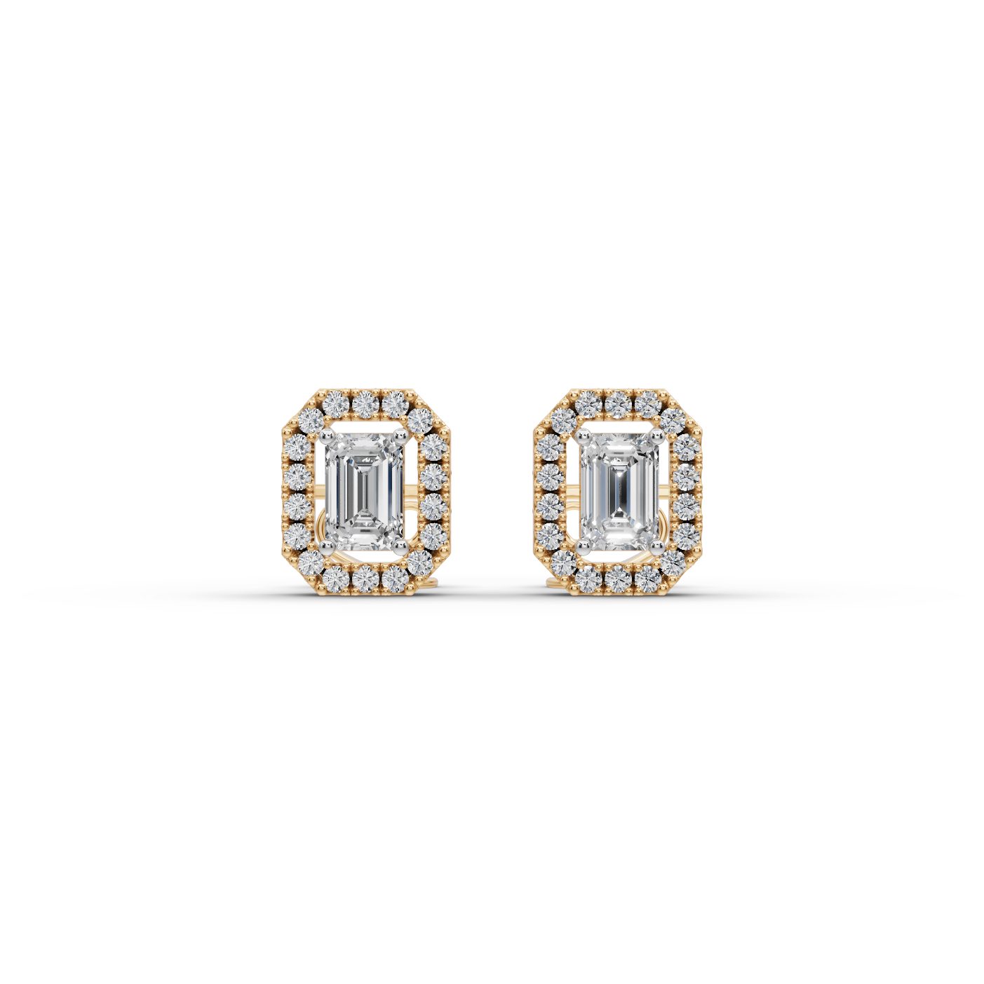 Elegant Muse Emerald Lab-Grown Diamond Studs Earring in yellow gold, set with lab-grown diamonds