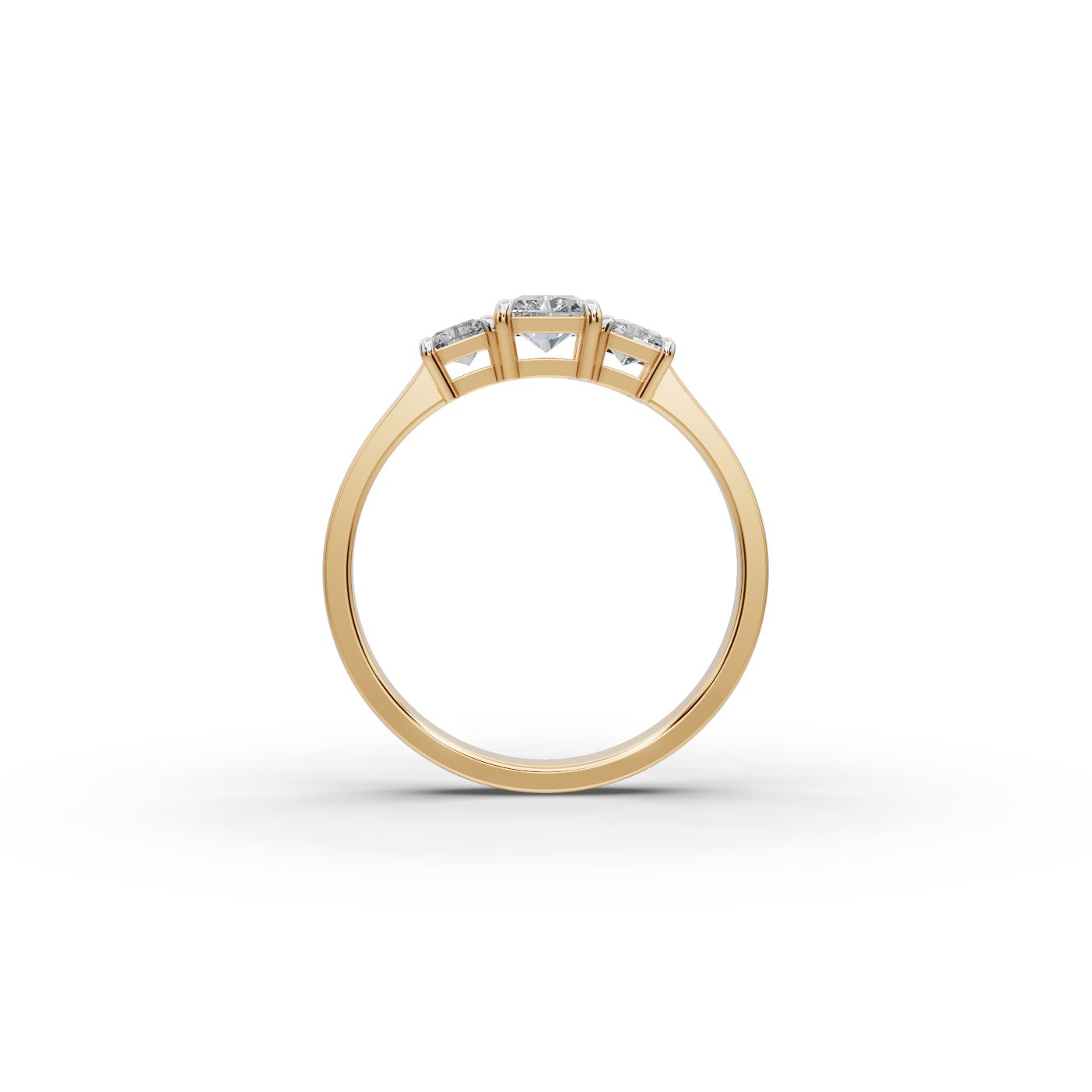Brilliant Sparkle Radiant Lab-Grown Diamond Three Stone Ring in yellow gold