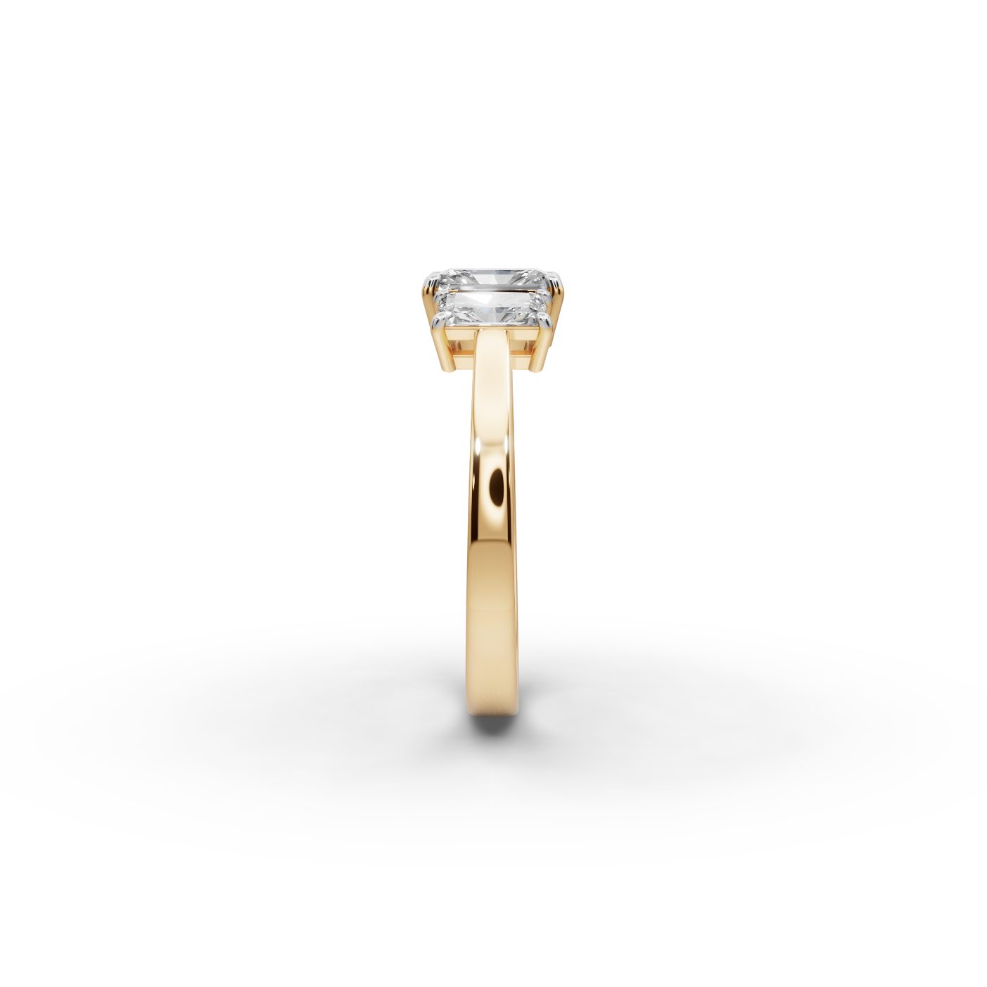 Brilliant Sparkle Radiant Lab-Grown Diamond Three Stone Ring in yellow gold