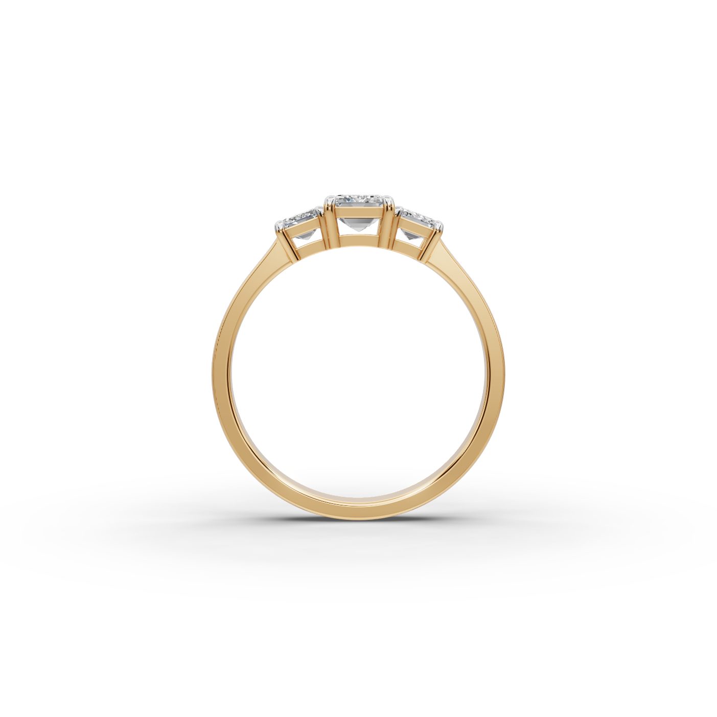 Graceful Reverie Emerald Lab-Grown Diamond Three Stone Ring in yellow gold