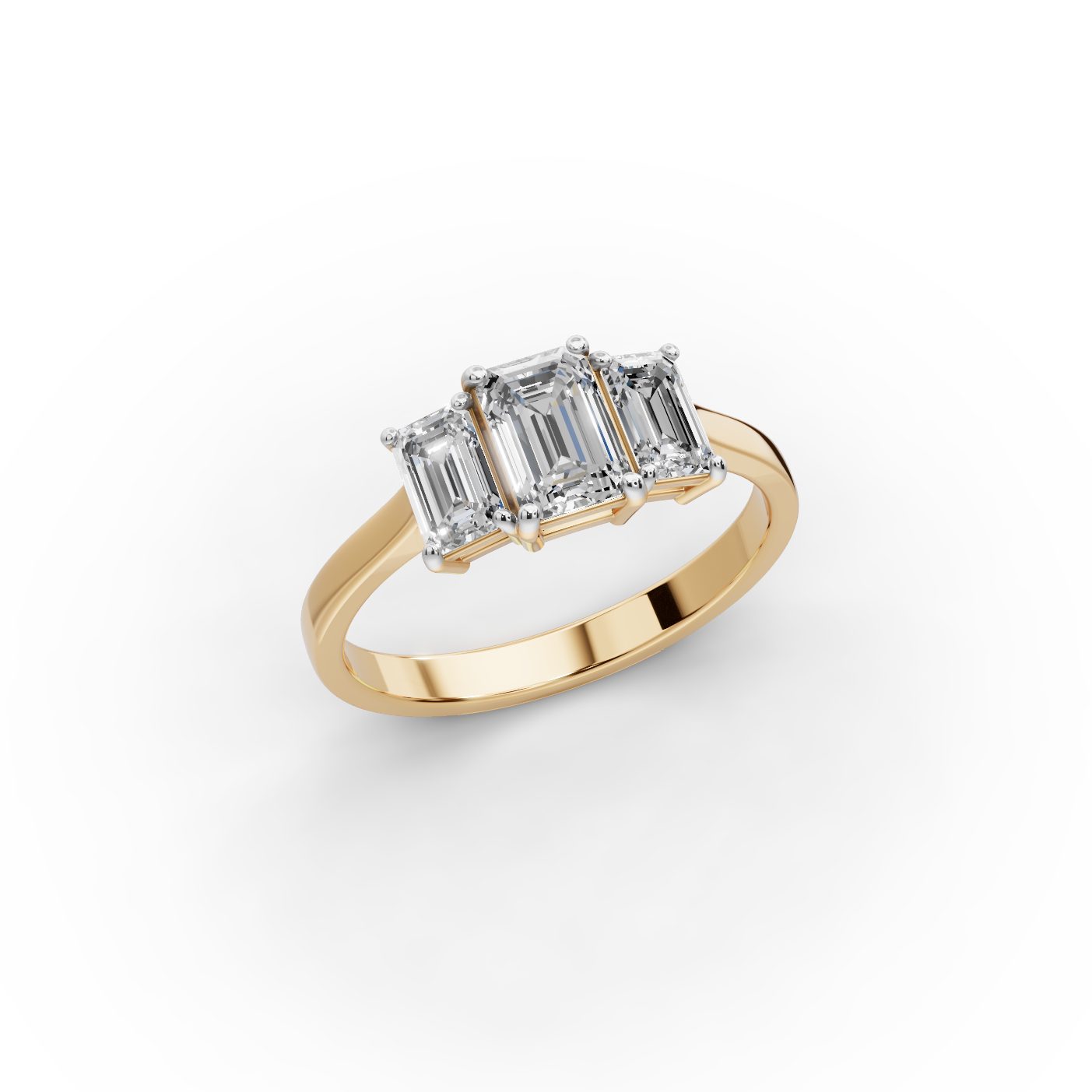 Graceful Reverie Emerald Lab-Grown Diamond Three Stone Ring in yellow gold