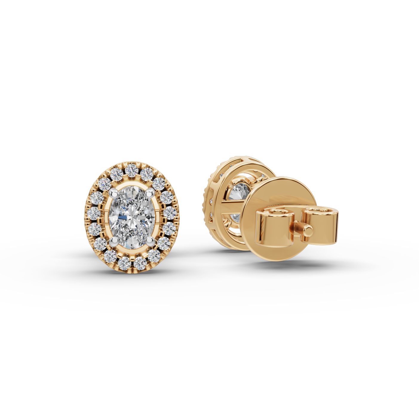 Midnight Light Oval Lab-Grown Diamond Studs Earring in yellow gold