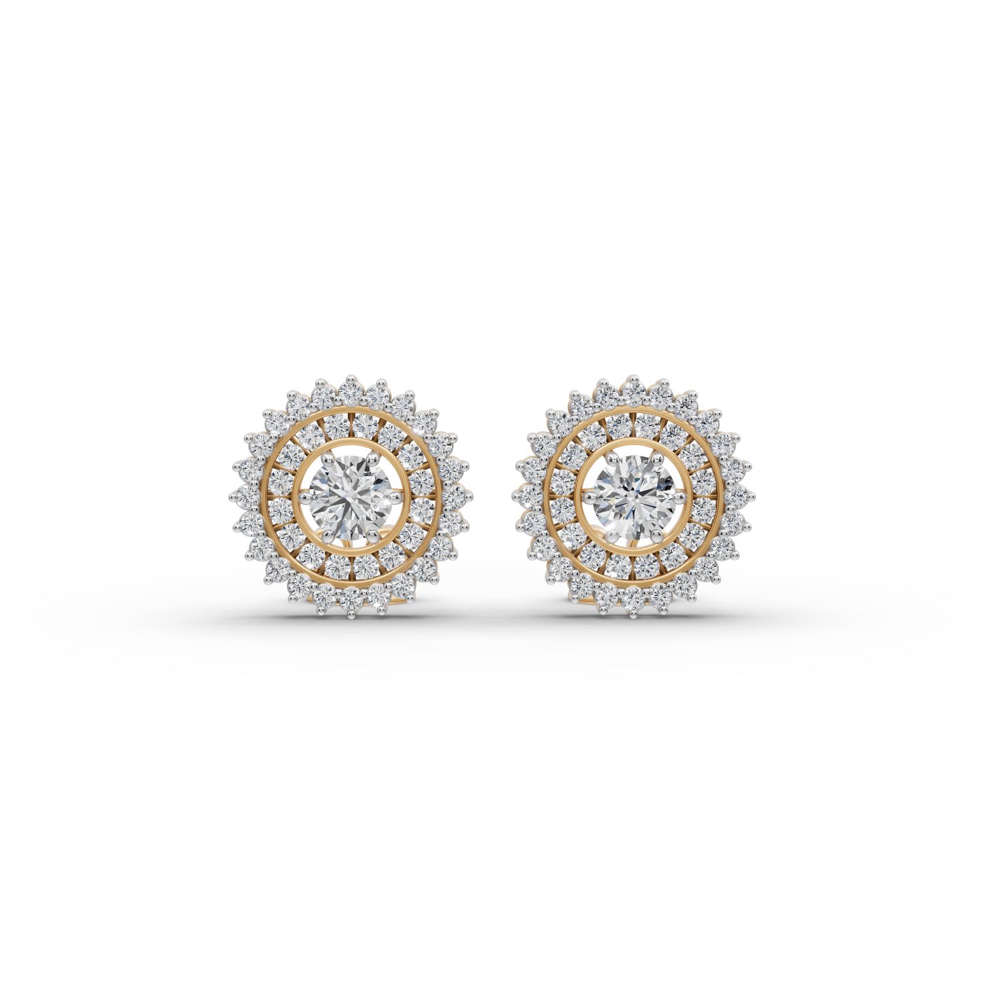 Elegant Light Round Lab-Grown Diamond Studs Earring in yellow gold, set with lab-grown diamonds