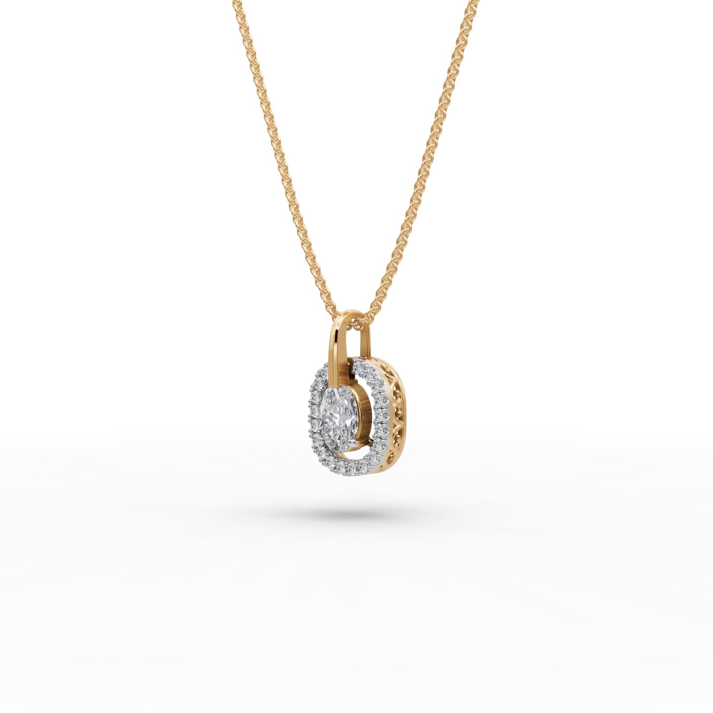 Classic Glow Oval Lab-Grown Diamond Halo Pendant in yellow gold