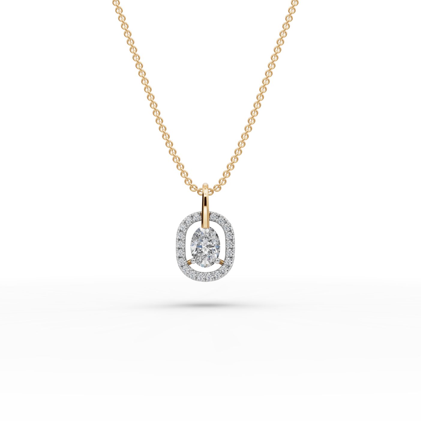 Classic Glow Oval Lab-Grown Diamond Halo Pendant in yellow gold