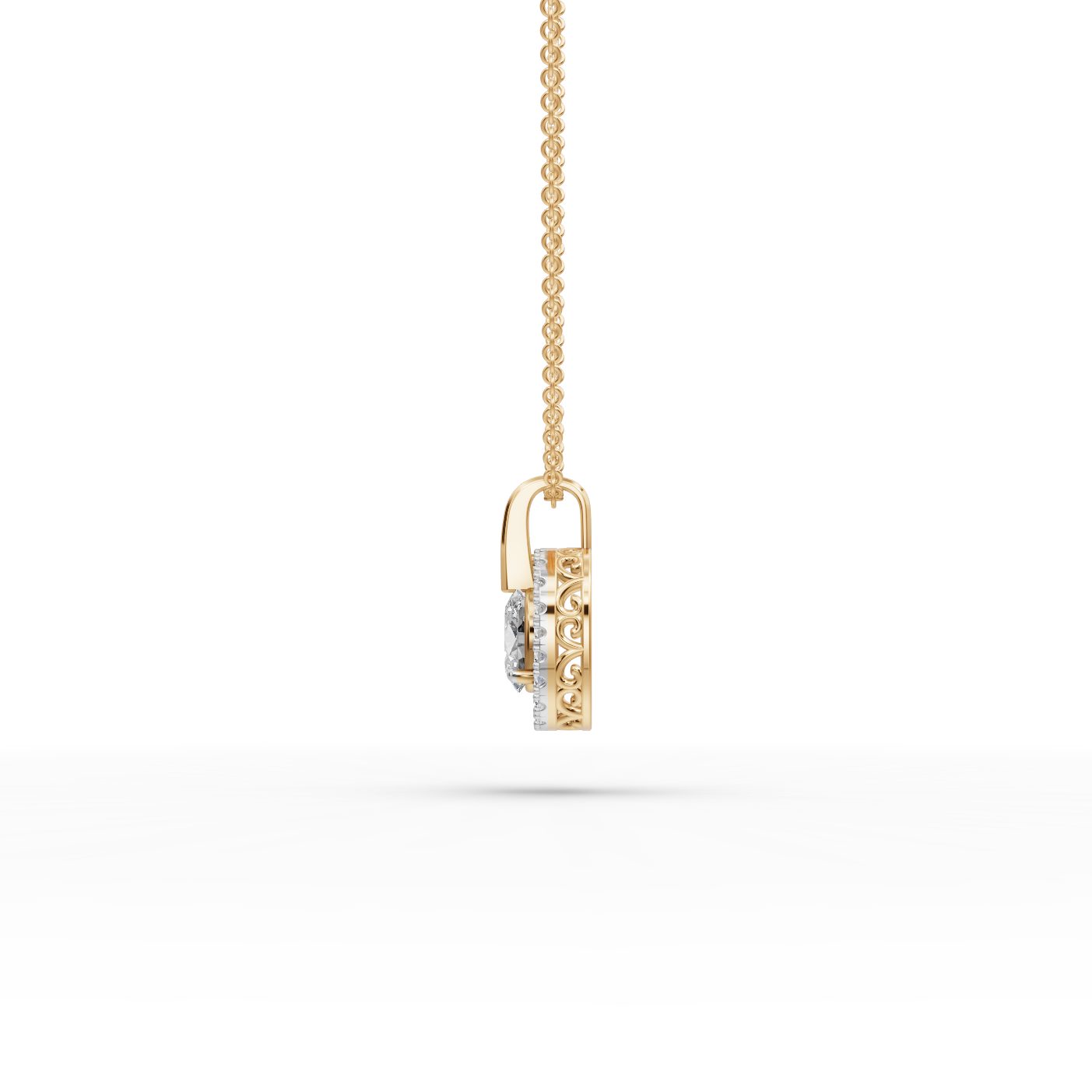 Classic Glow Oval Lab-Grown Diamond Halo Pendant in yellow gold