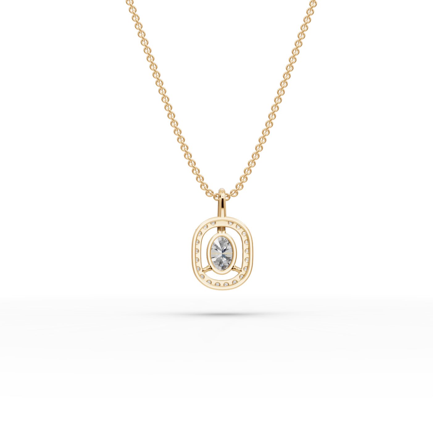 Classic Glow Oval Lab-Grown Diamond Halo Pendant in yellow gold