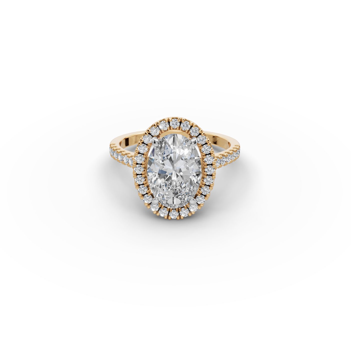 Iconic Dew Oval Lab-Grown Diamond Halo Ring in yellow gold, set with lab-grown diamonds