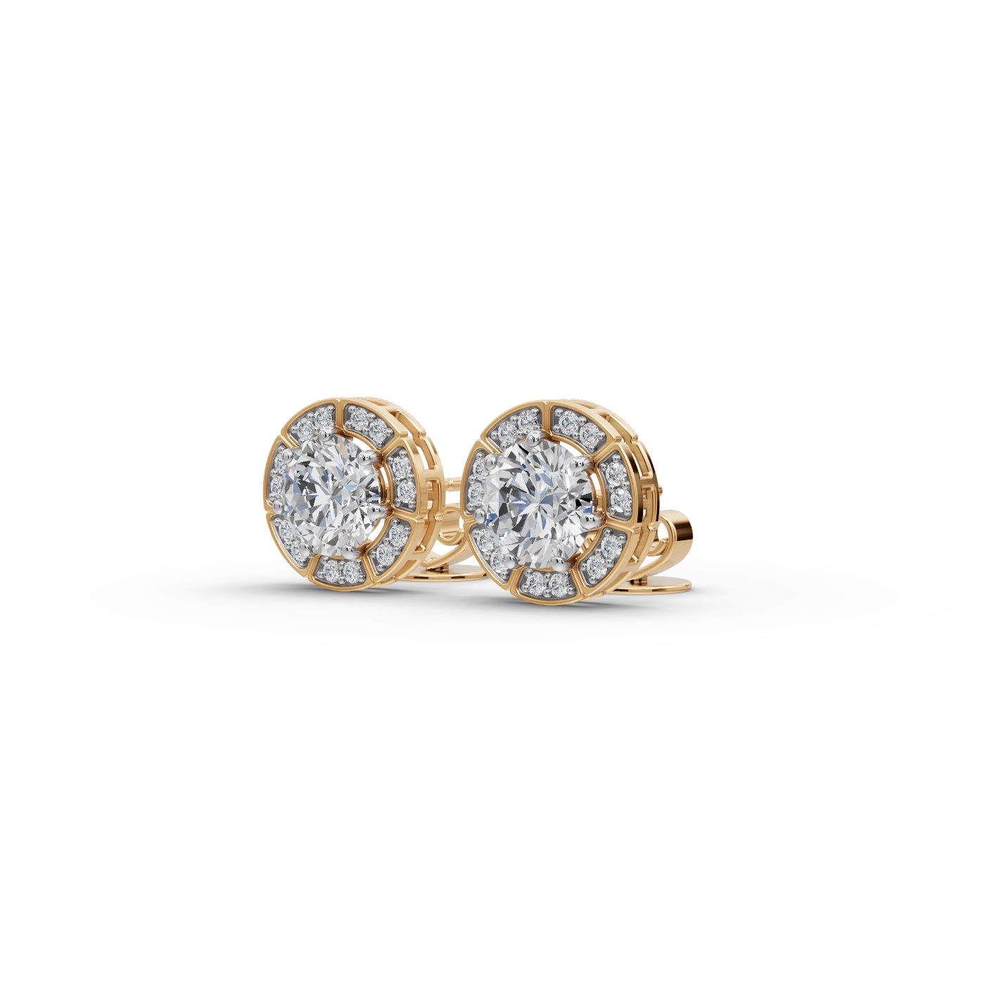 Graceful Line Round Lab-Grown Diamond Studs Earring in yellow gold