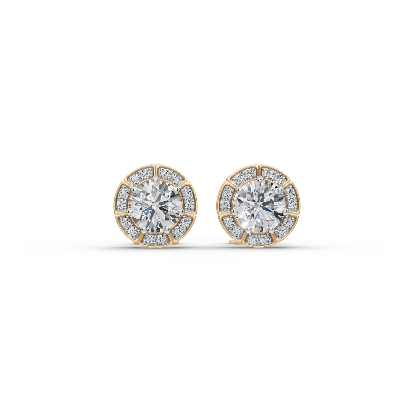 Graceful Line Round Lab-Grown Diamond Studs Earring in yellow gold, set with lab-grown diamonds