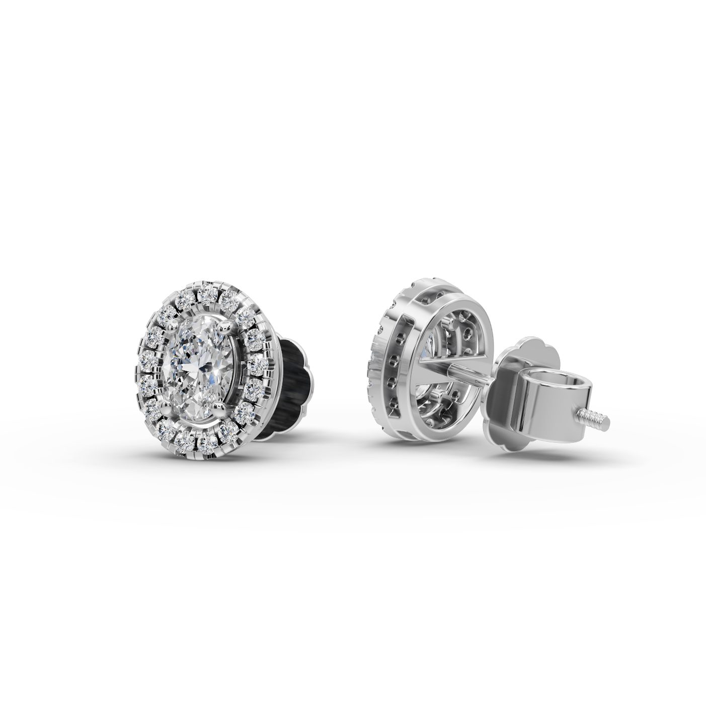 Majestic Signature Oval Halo Stud Lab-Grown Diamond Silver Earring in silver