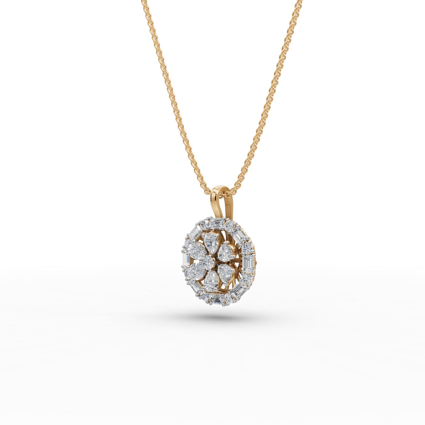 Royal Sparkle Pear Lab-Grown Diamond Cluster Pendant in yellow gold