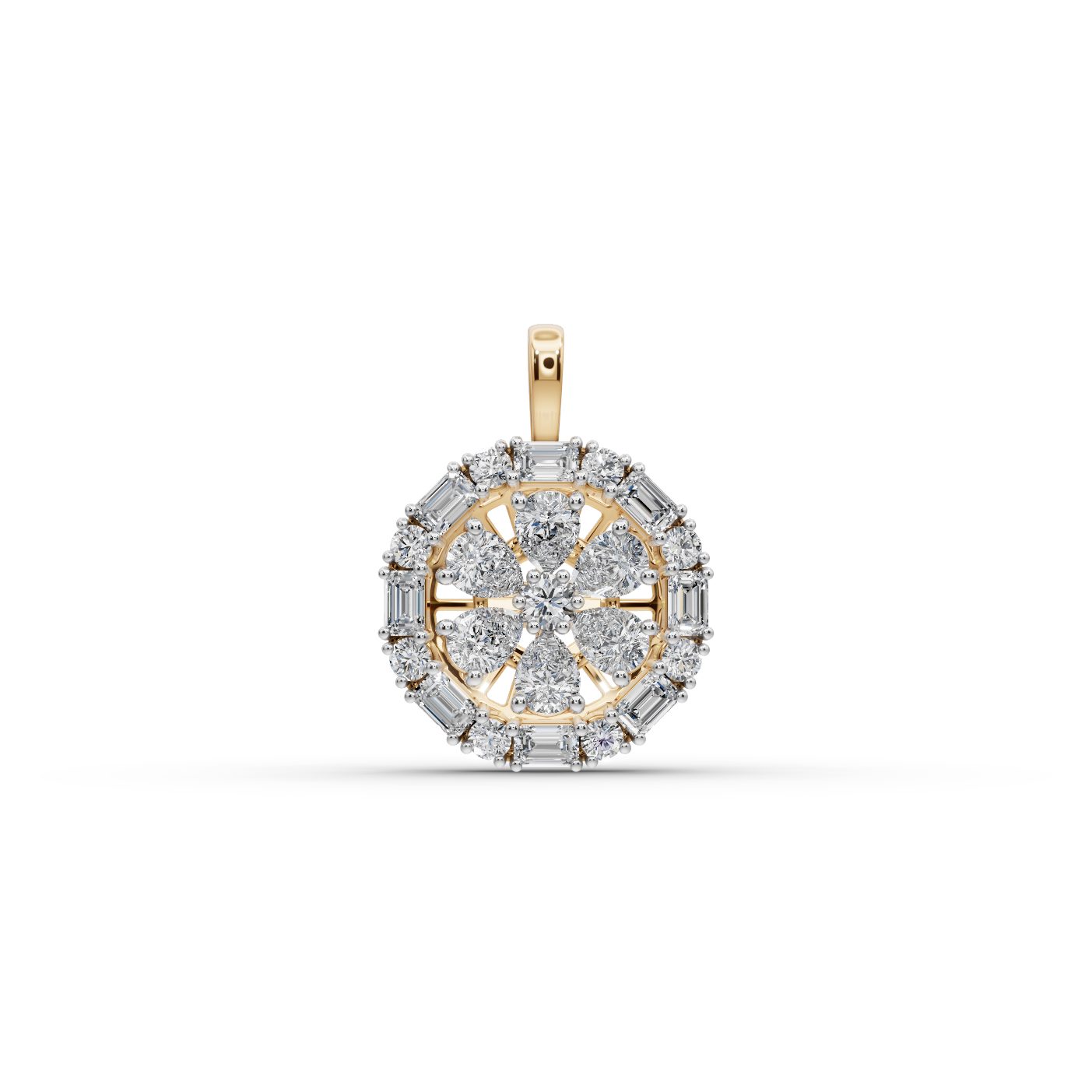 Royal Sparkle Pear Lab-Grown Diamond Cluster Pendant in yellow gold, set with lab-grown diamonds