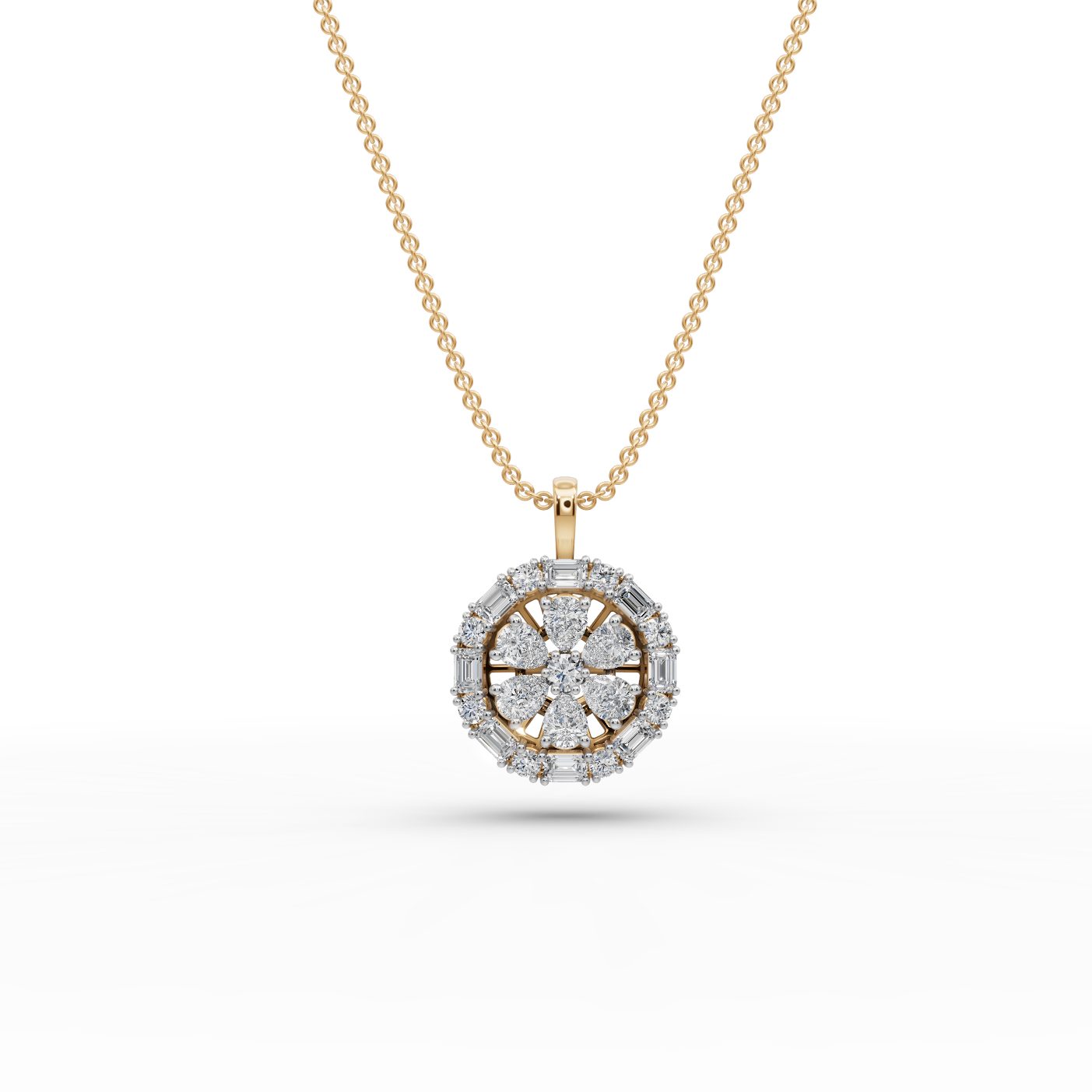 Royal Sparkle Pear Lab-Grown Diamond Cluster Pendant in yellow gold