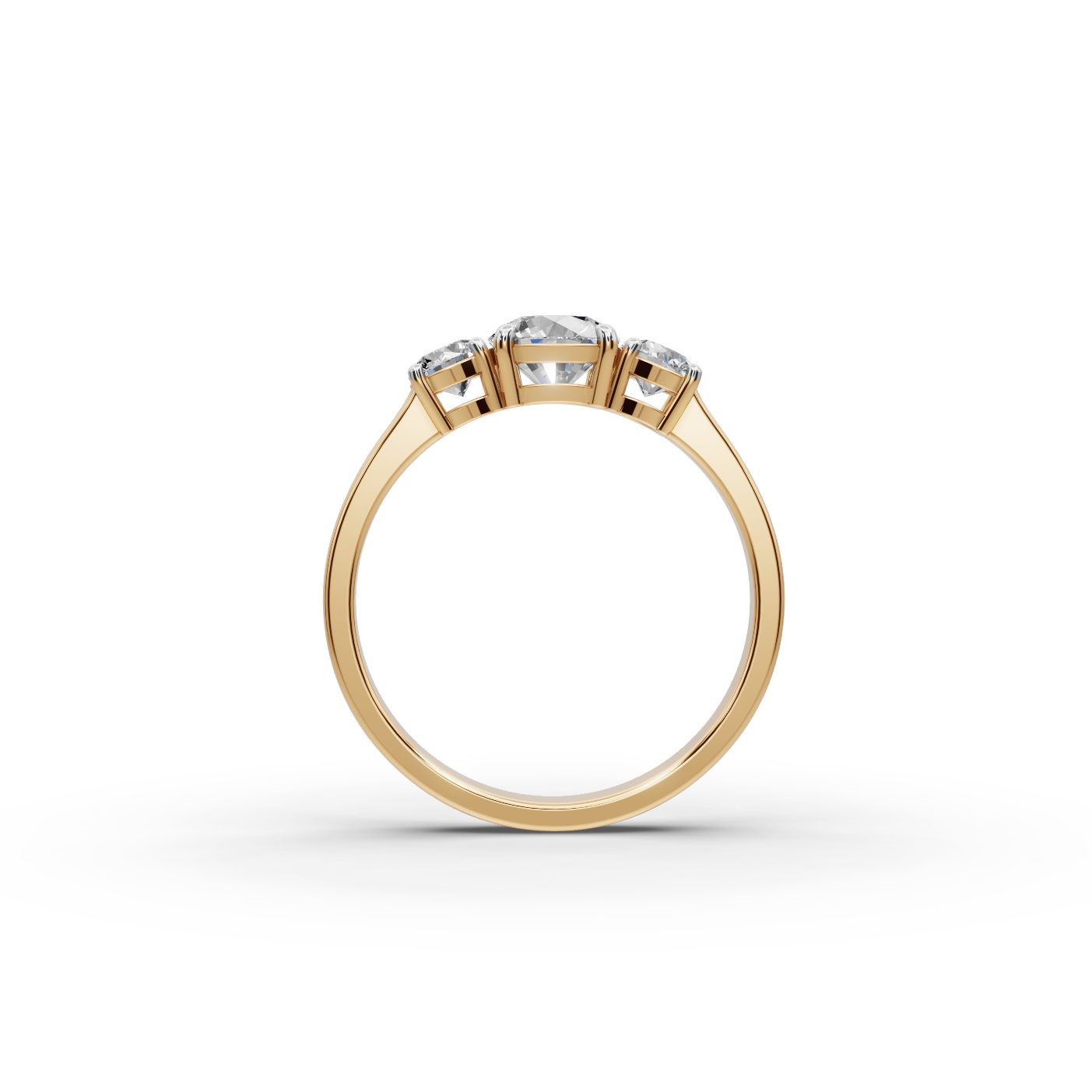 Royal Grace Round Lab-Grown Diamond Three Stone Ring in yellow gold