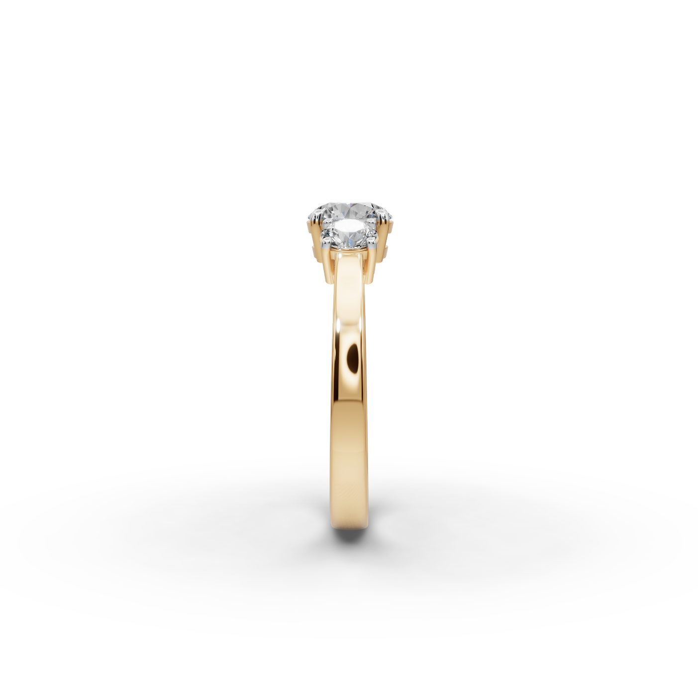 Royal Grace Round Lab-Grown Diamond Three Stone Ring in yellow gold
