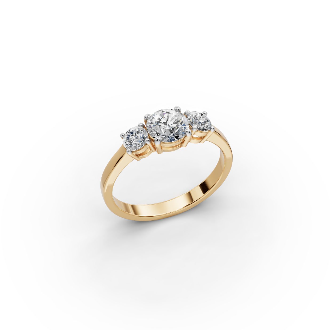 Royal Grace Round Lab-Grown Diamond Three Stone Ring in yellow gold