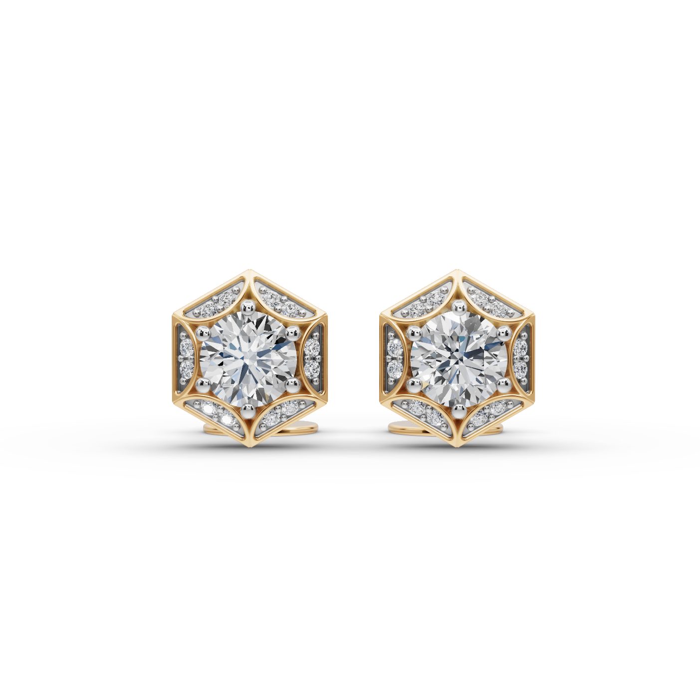 Enduring Bloom Round Lab-Grown Diamond Studs Earring in yellow gold, set with lab-grown diamonds