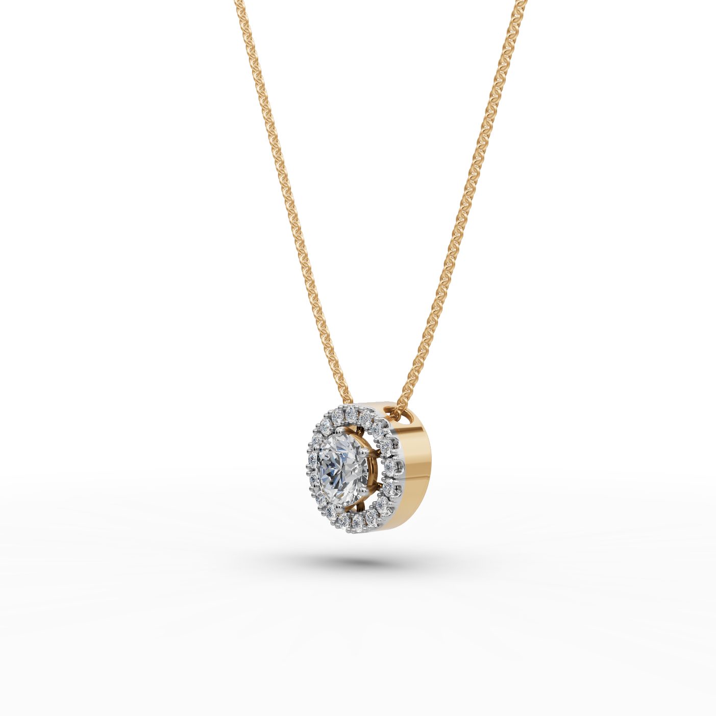 Brilliant Sparkle Round Lab-Grown Diamond Halo Pendant in yellow gold