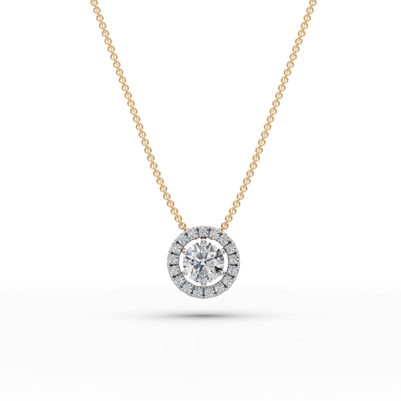 Brilliant Sparkle Round Lab-Grown Diamond Halo Pendant in yellow gold