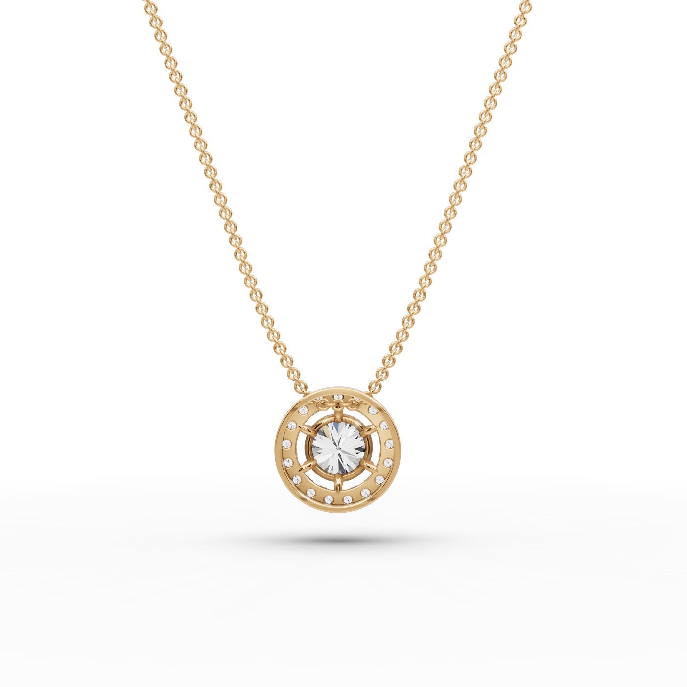 Brilliant Sparkle Round Lab-Grown Diamond Halo Pendant in yellow gold