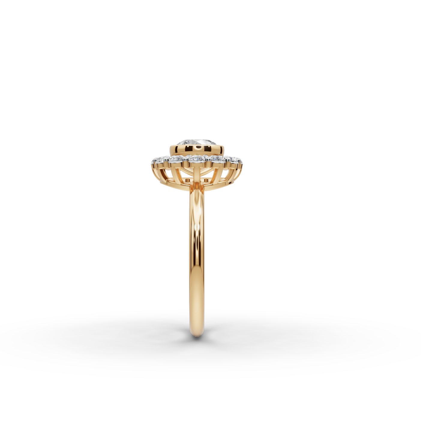 Pristine Dew Round Lab-Grown Diamond Halo Ring in yellow gold