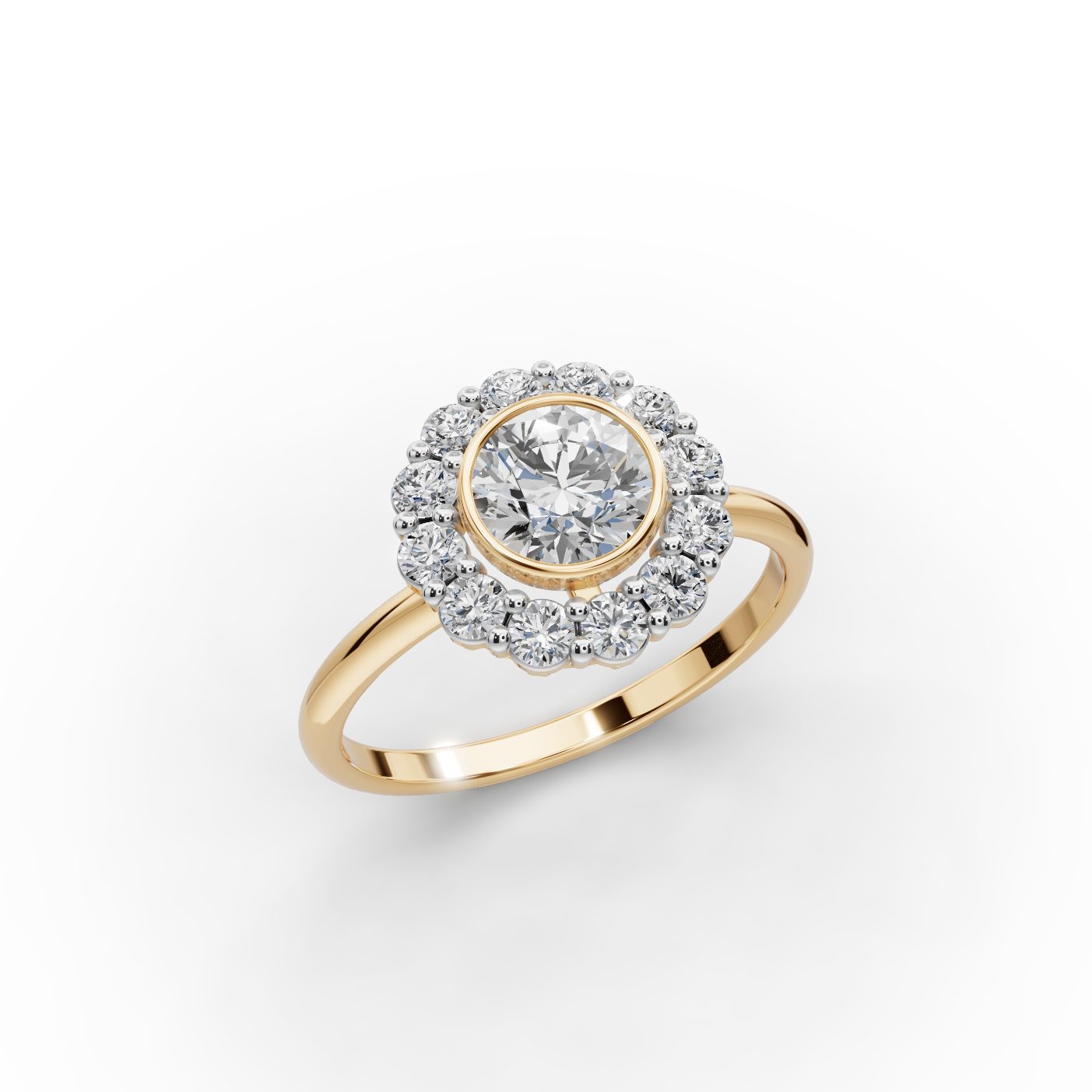 Pristine Dew Round Lab-Grown Diamond Halo Ring in yellow gold