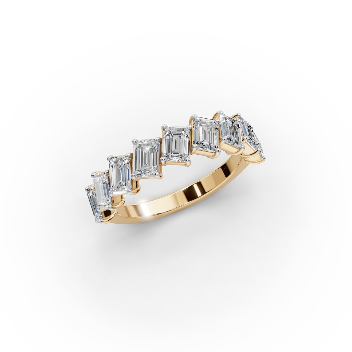 Eternal Cascade Emerald Lab-Grown Diamond Bands Ring in yellow gold