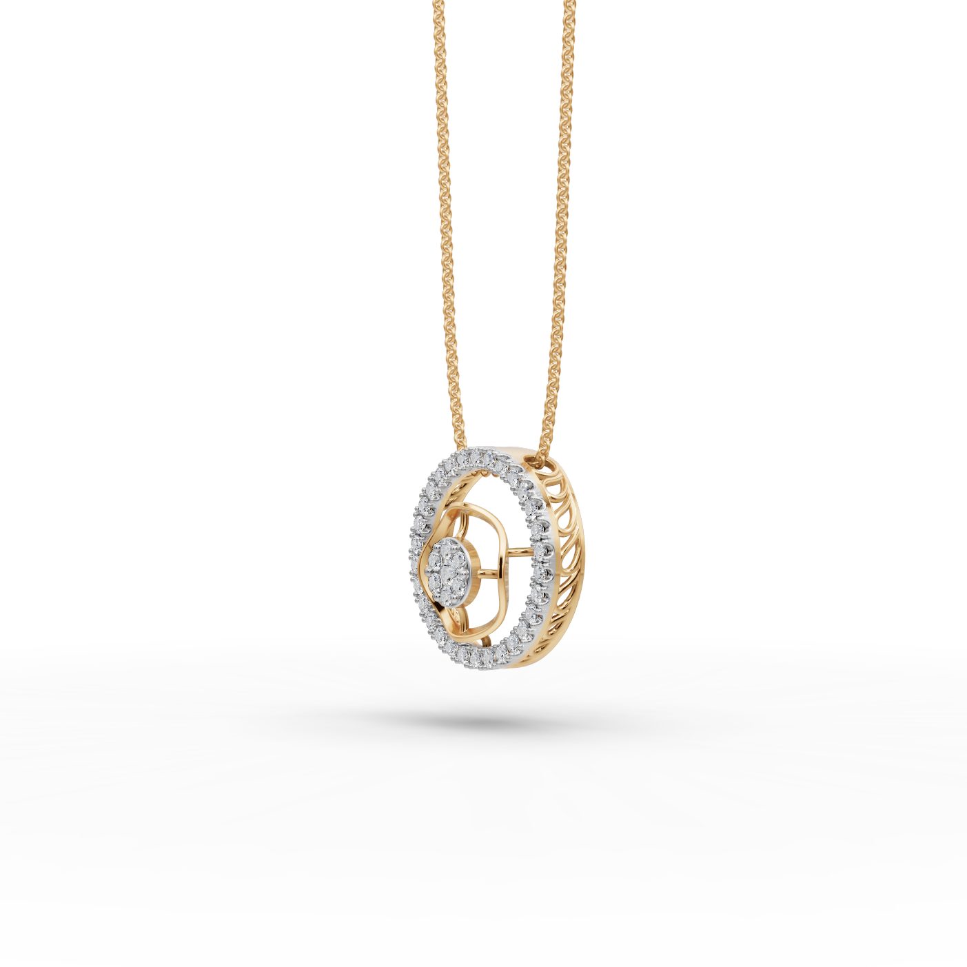 Luminous Bloom Round Lab-Grown Diamond Cluster Pendant in yellow gold