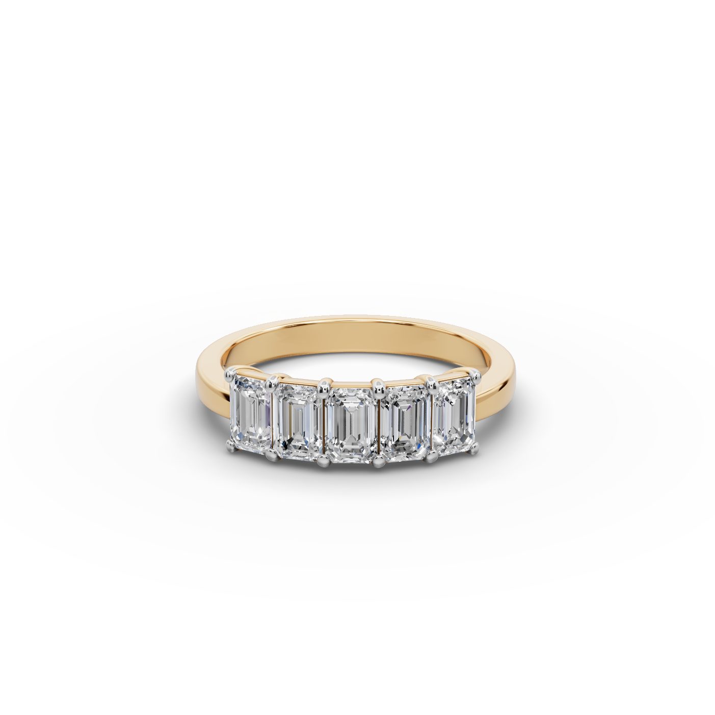 Endless Line Emerald Lab-Grown Diamond Five Stone Ring in yellow gold, set with lab-grown diamonds