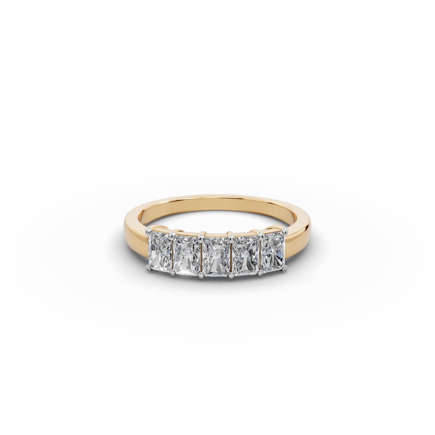 Brilliant Grace Radiant Lab-Grown Diamond Five Stone Ring in yellow gold, set with lab-grown diamonds