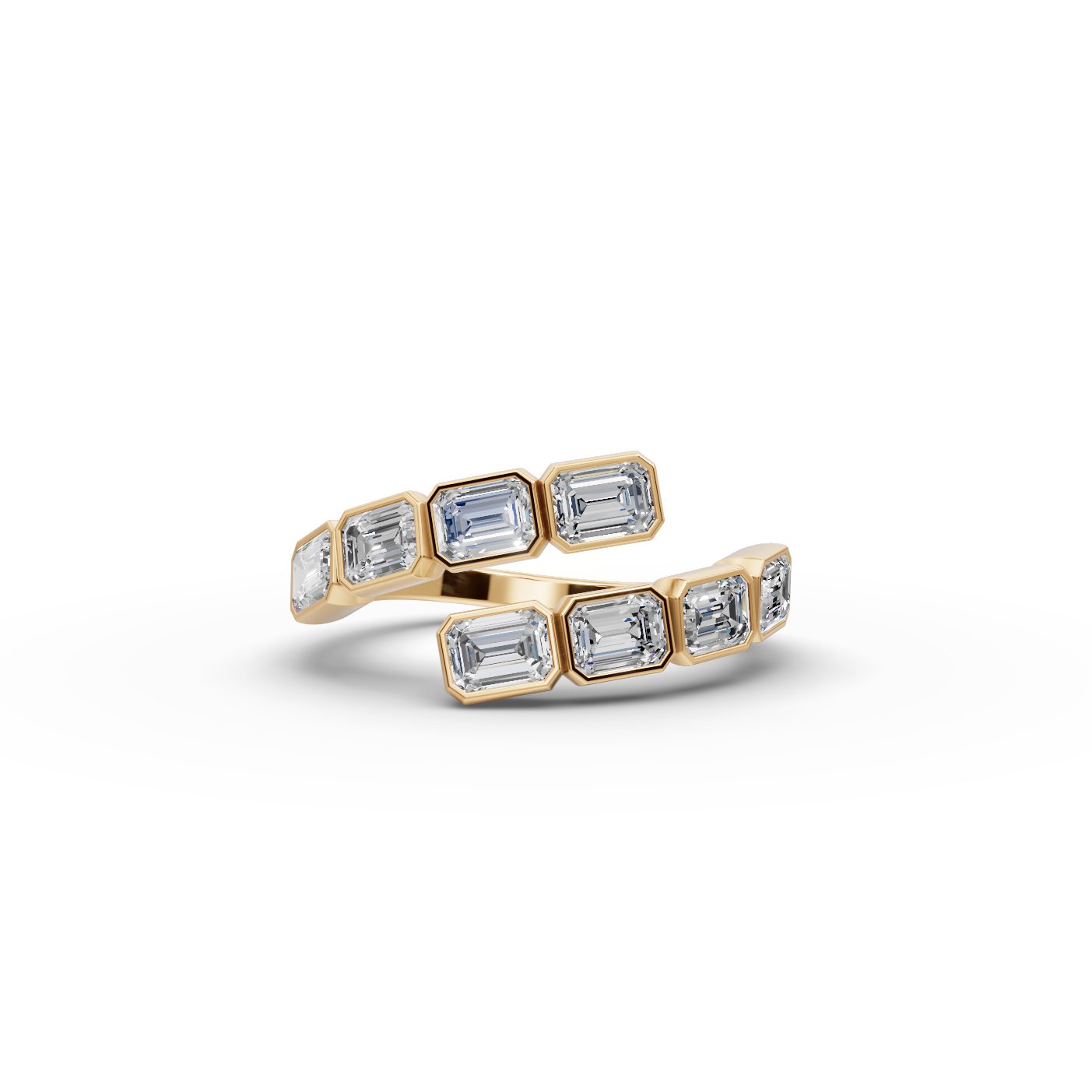 Pristine Line Emerald Lab-Grown Diamond Cocktail Ring in yellow gold, set with lab-grown diamonds