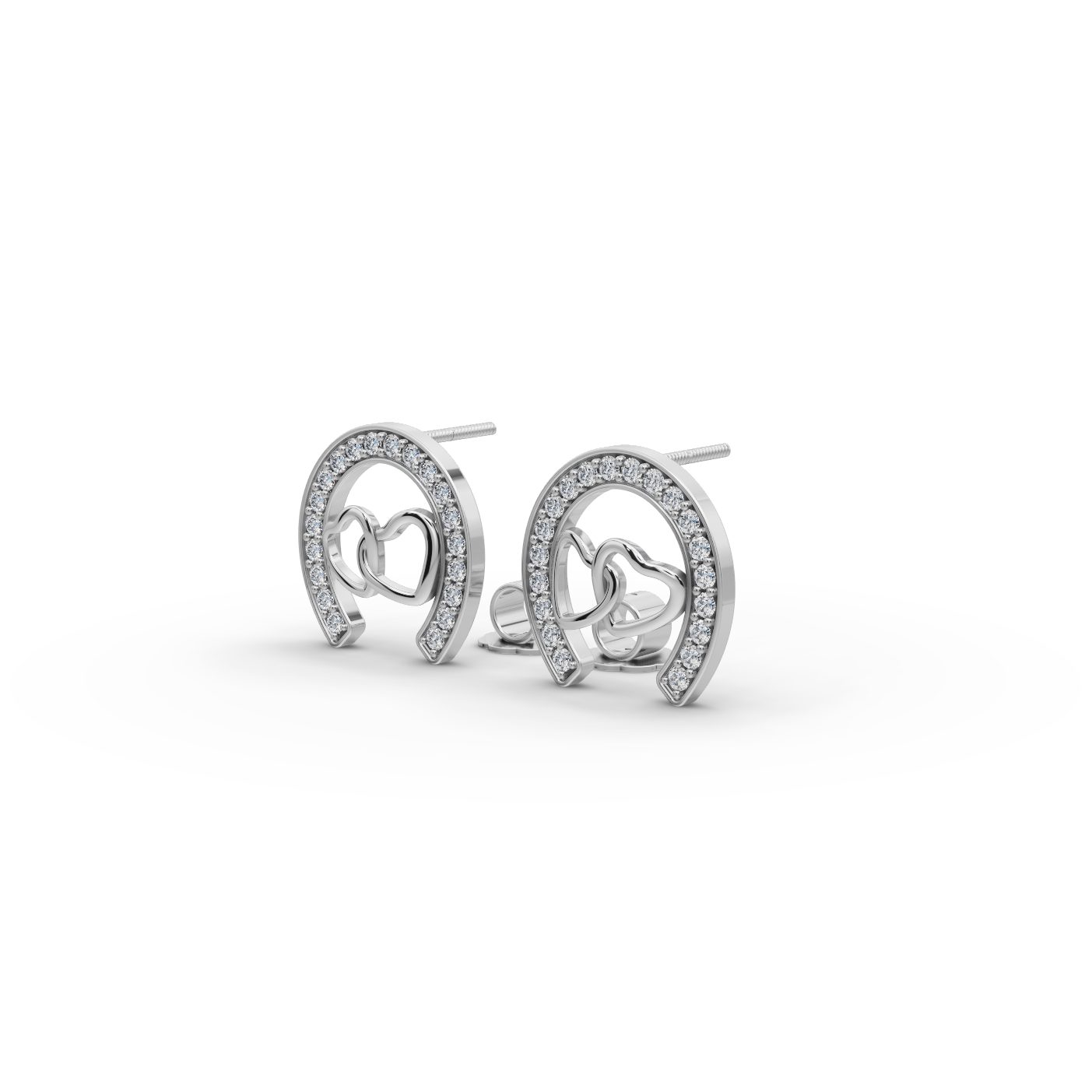 Elegant Trail Horseshoe Heart Stud Lab-Grown Diamond Silver Earring in silver