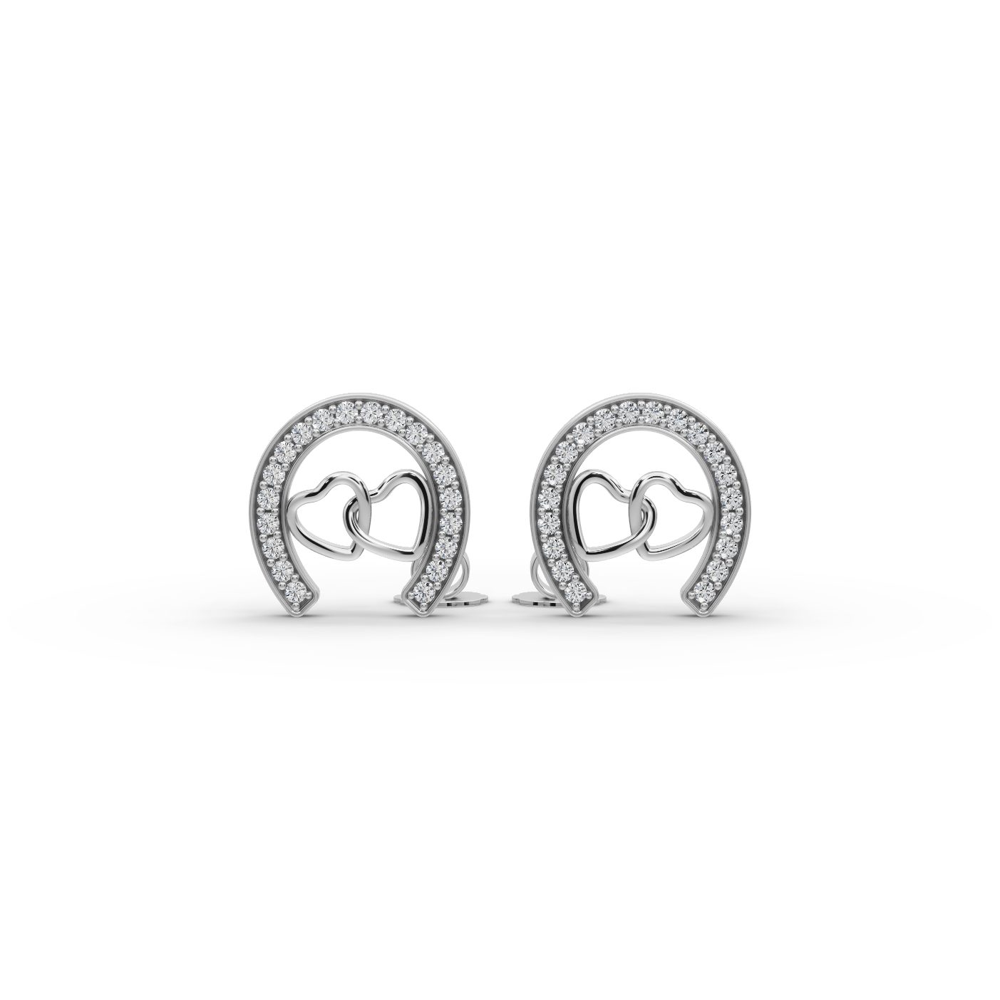 Elegant Trail Horseshoe Heart Stud Lab-Grown Diamond Silver Earring in silver, set with lab-grown diamonds