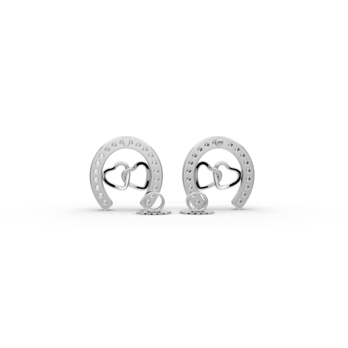 Elegant Trail Horseshoe Heart Stud Lab-Grown Diamond Silver Earring in silver