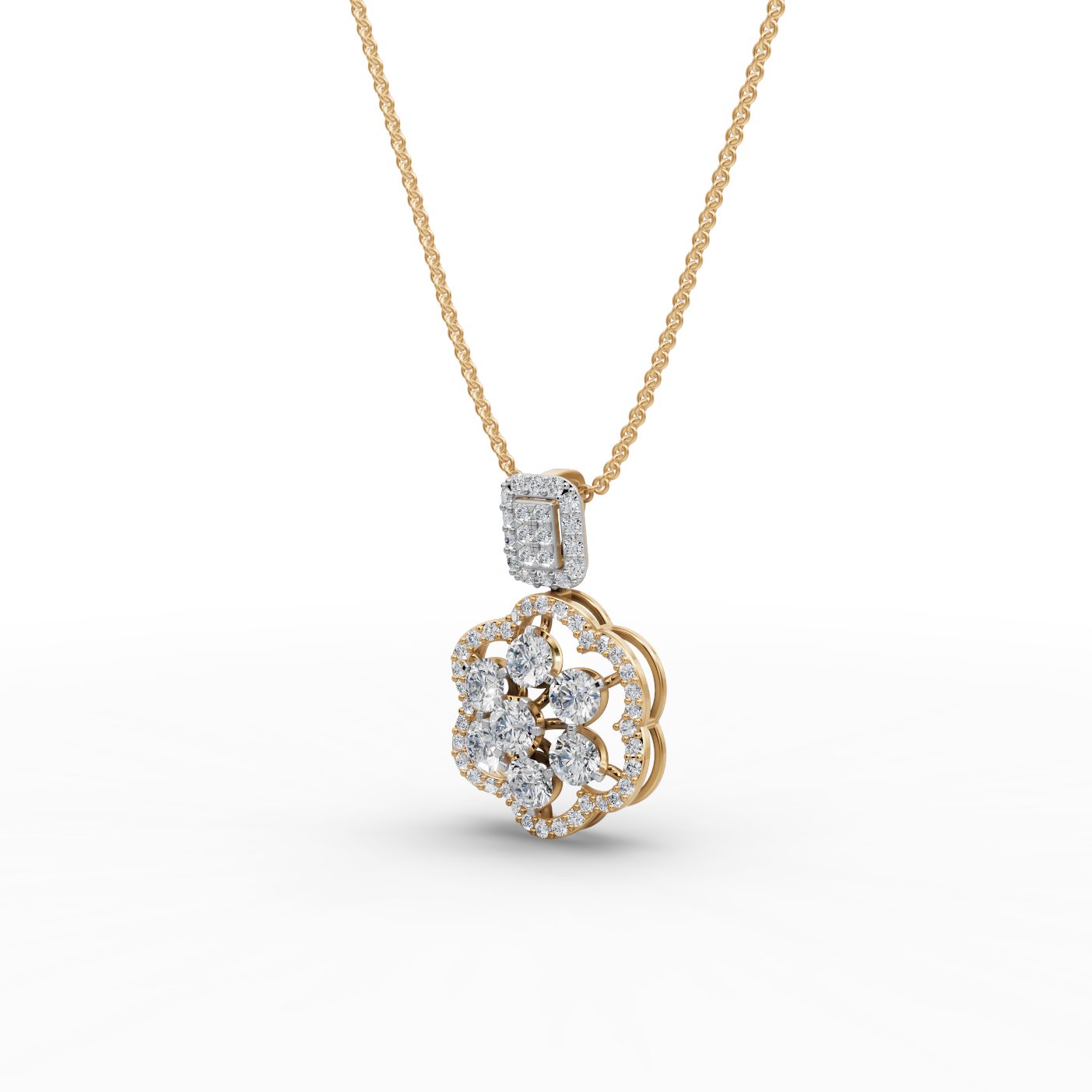 Iconic Signature Round Lab-Grown Diamond Cluster Pendant in yellow gold