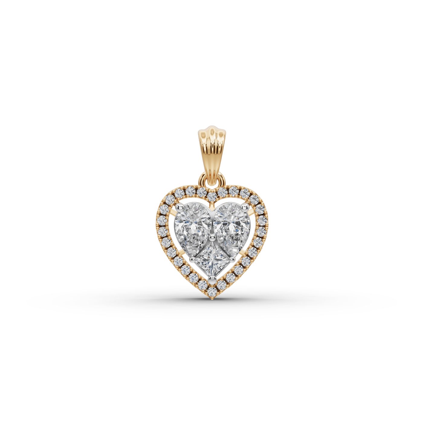 Brilliant Signature Pear Lab-Grown Diamond Halo Pendant in yellow gold, set with lab-grown diamonds