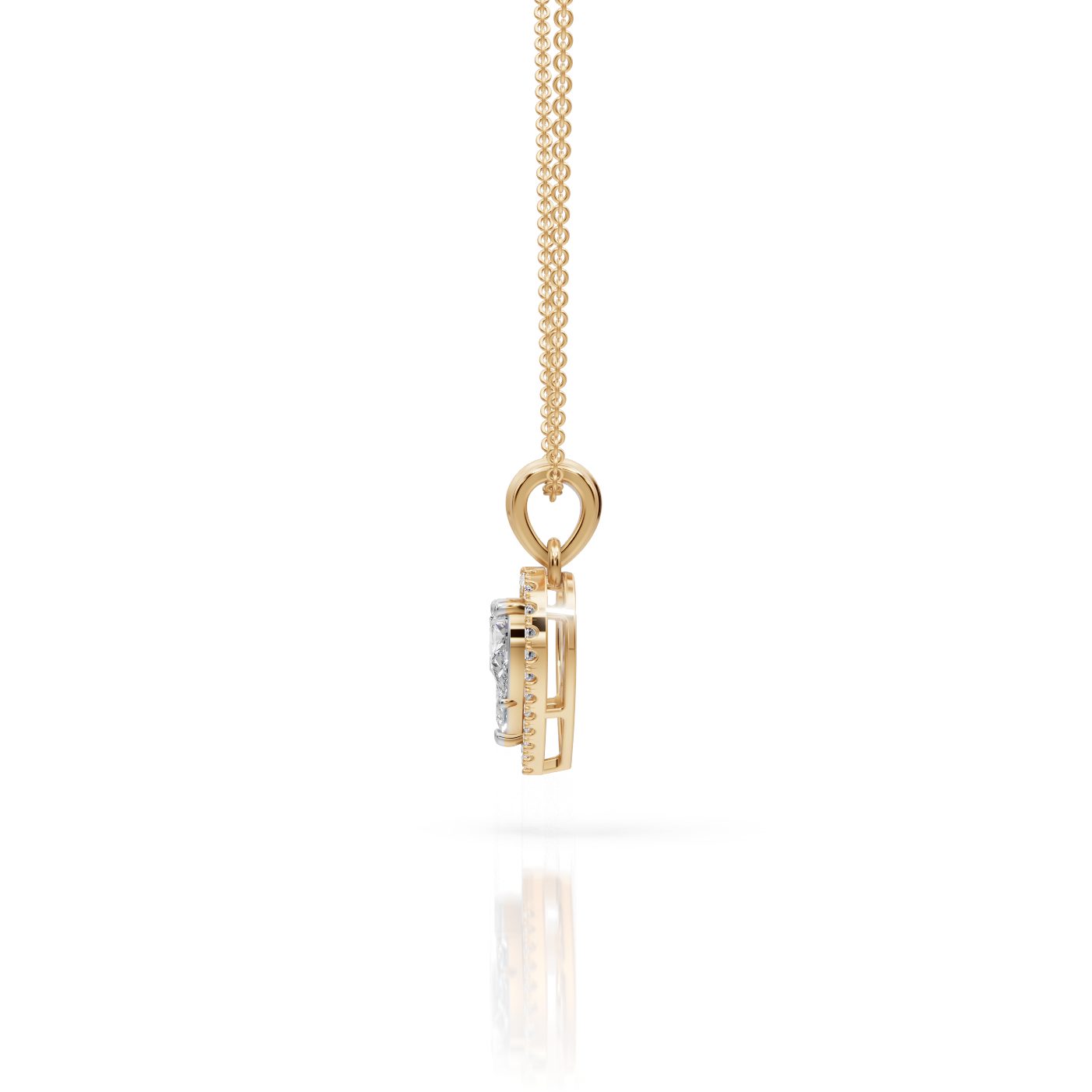 Brilliant Signature Pear Lab-Grown Diamond Halo Pendant in yellow gold