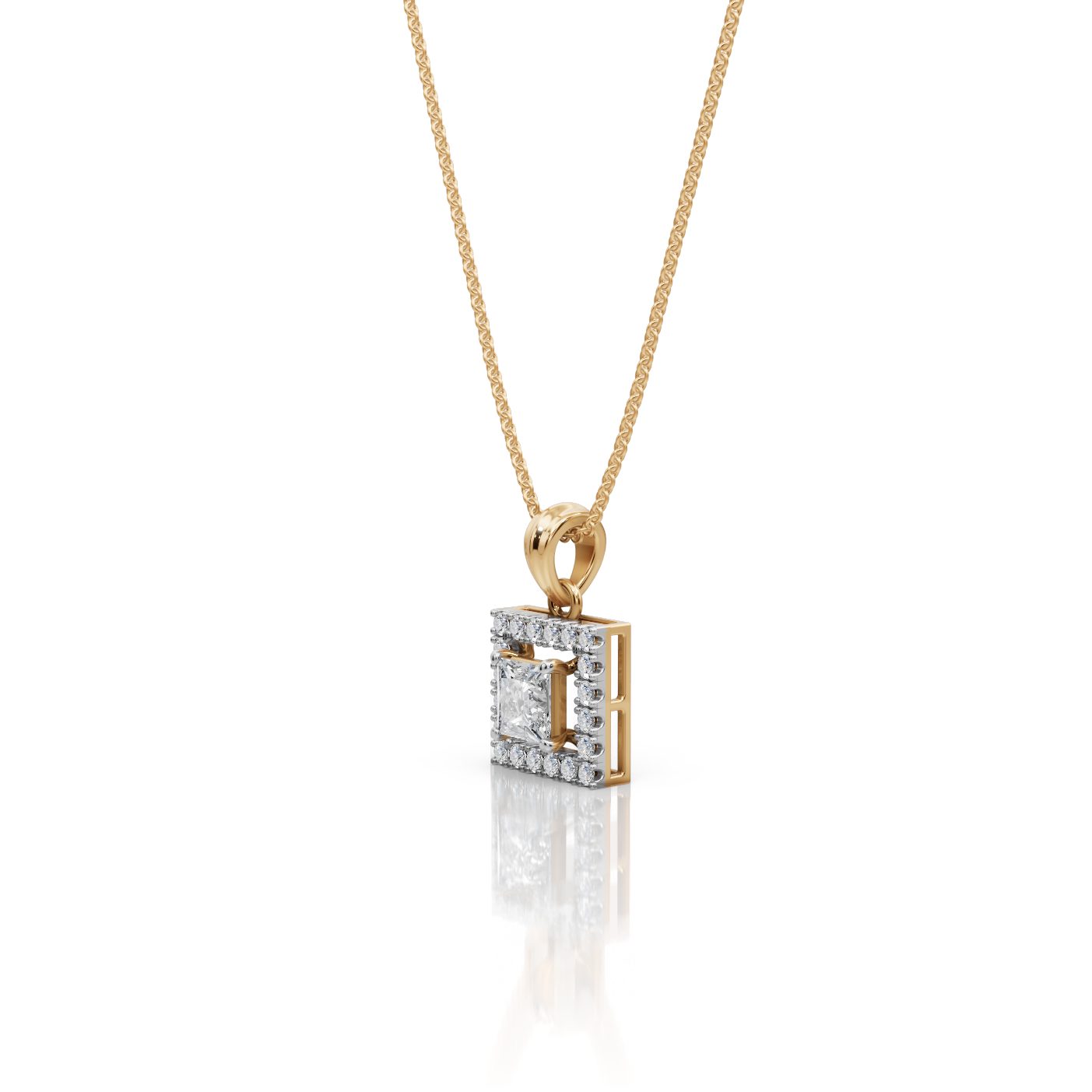 Infinite Grace Princess Lab-Grown Diamond Halo Pendant in yellow gold