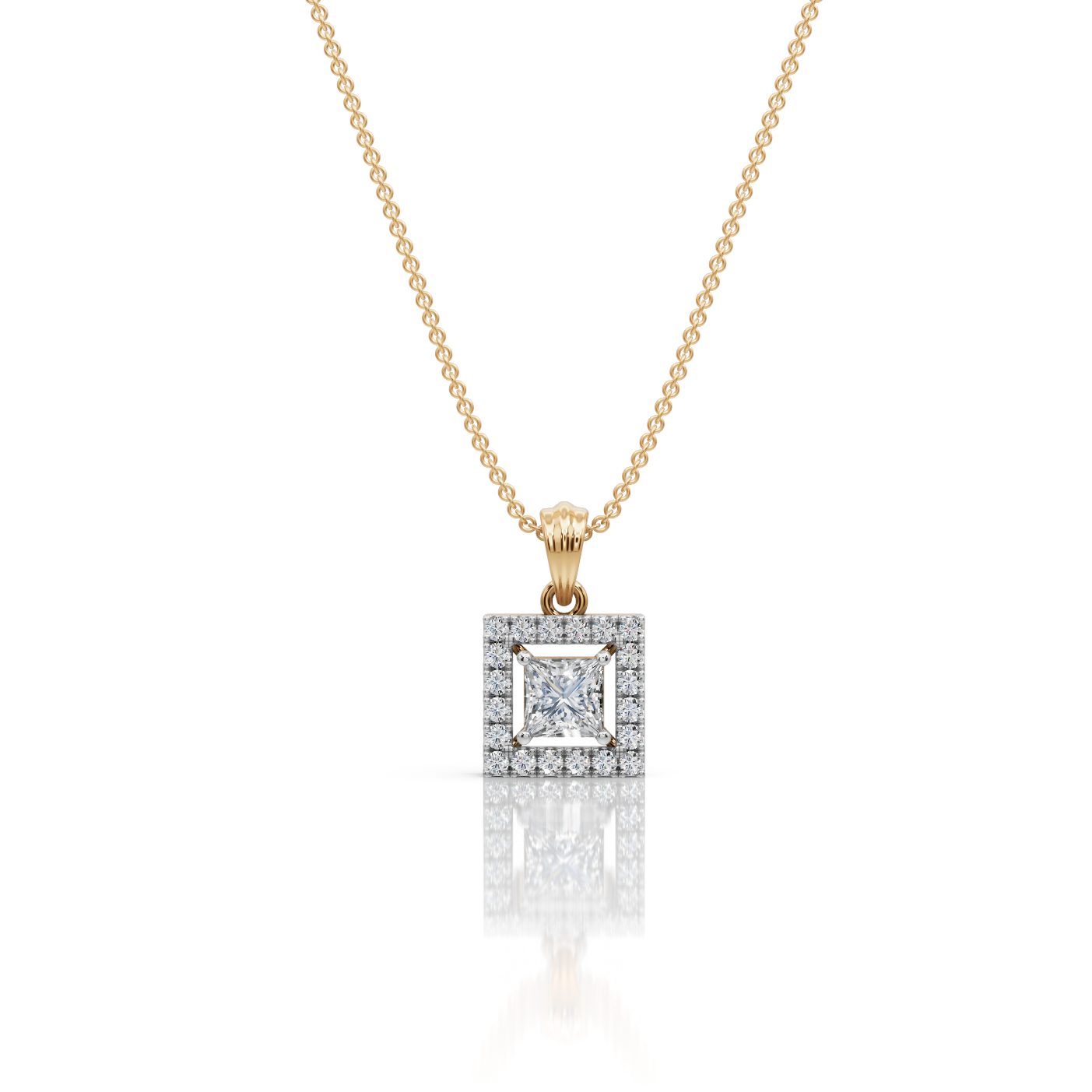 Infinite Grace Princess Lab-Grown Diamond Halo Pendant in yellow gold