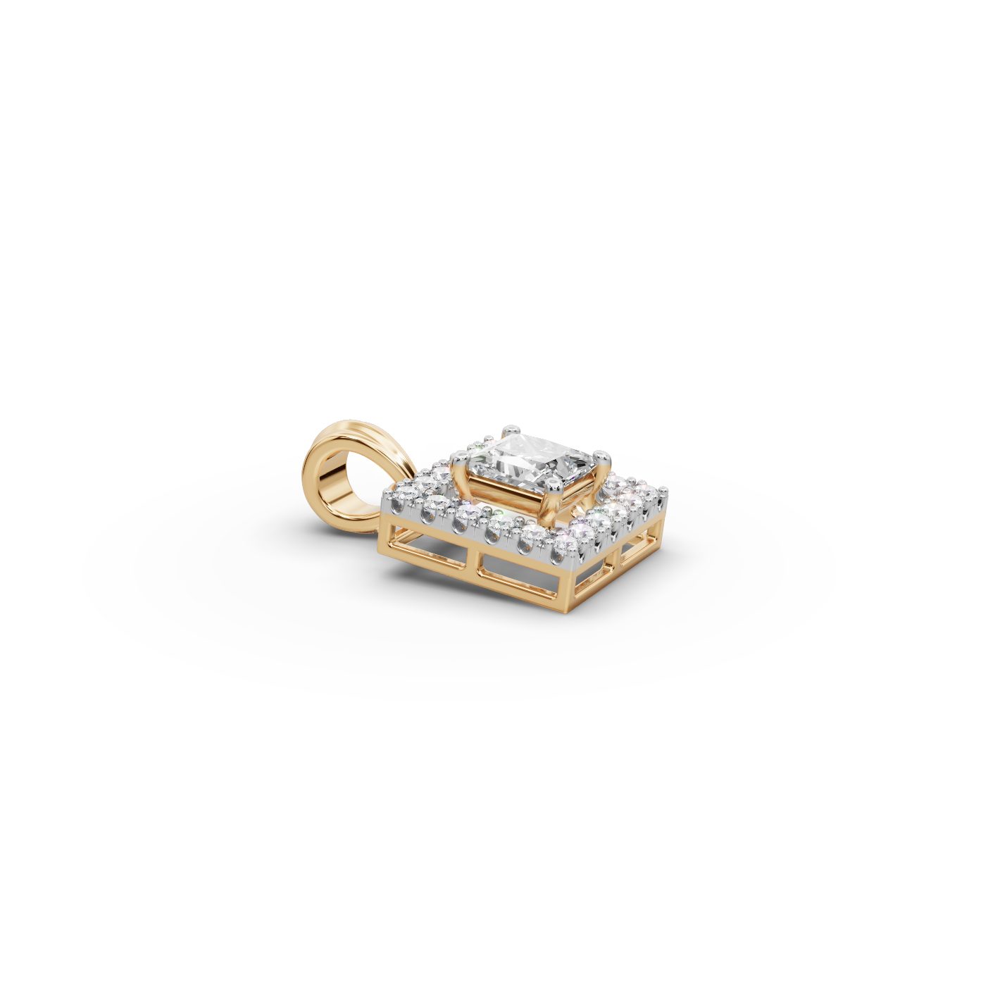 Infinite Grace Princess Lab-Grown Diamond Halo Pendant in yellow gold