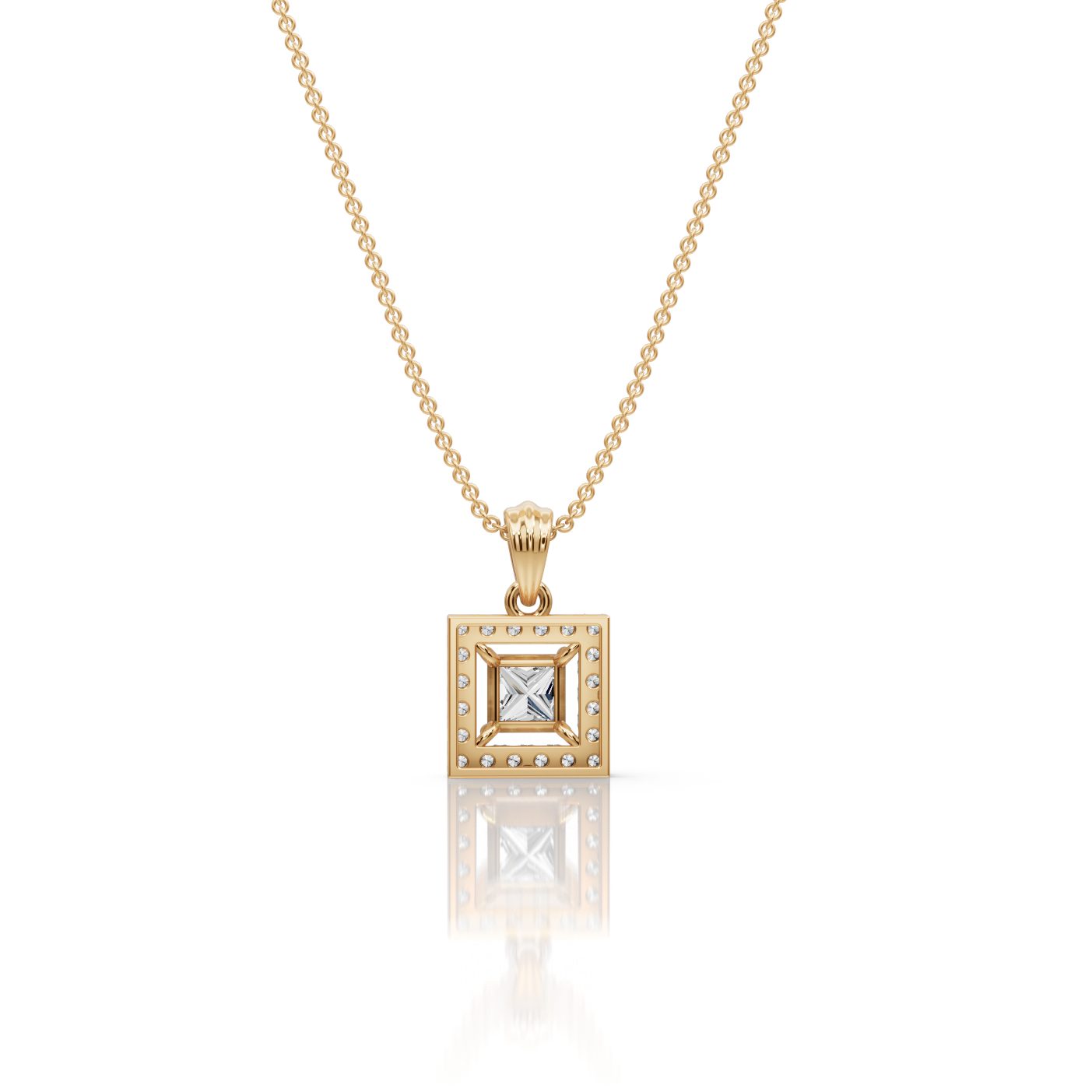 Infinite Grace Princess Lab-Grown Diamond Halo Pendant in yellow gold