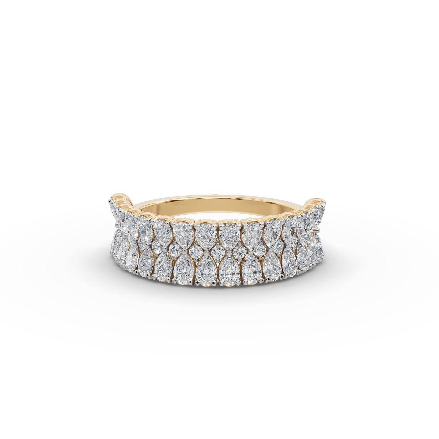 Regal Cascade Pear Lab-Grown Diamond Bands Ring in yellow gold, set with lab-grown diamonds