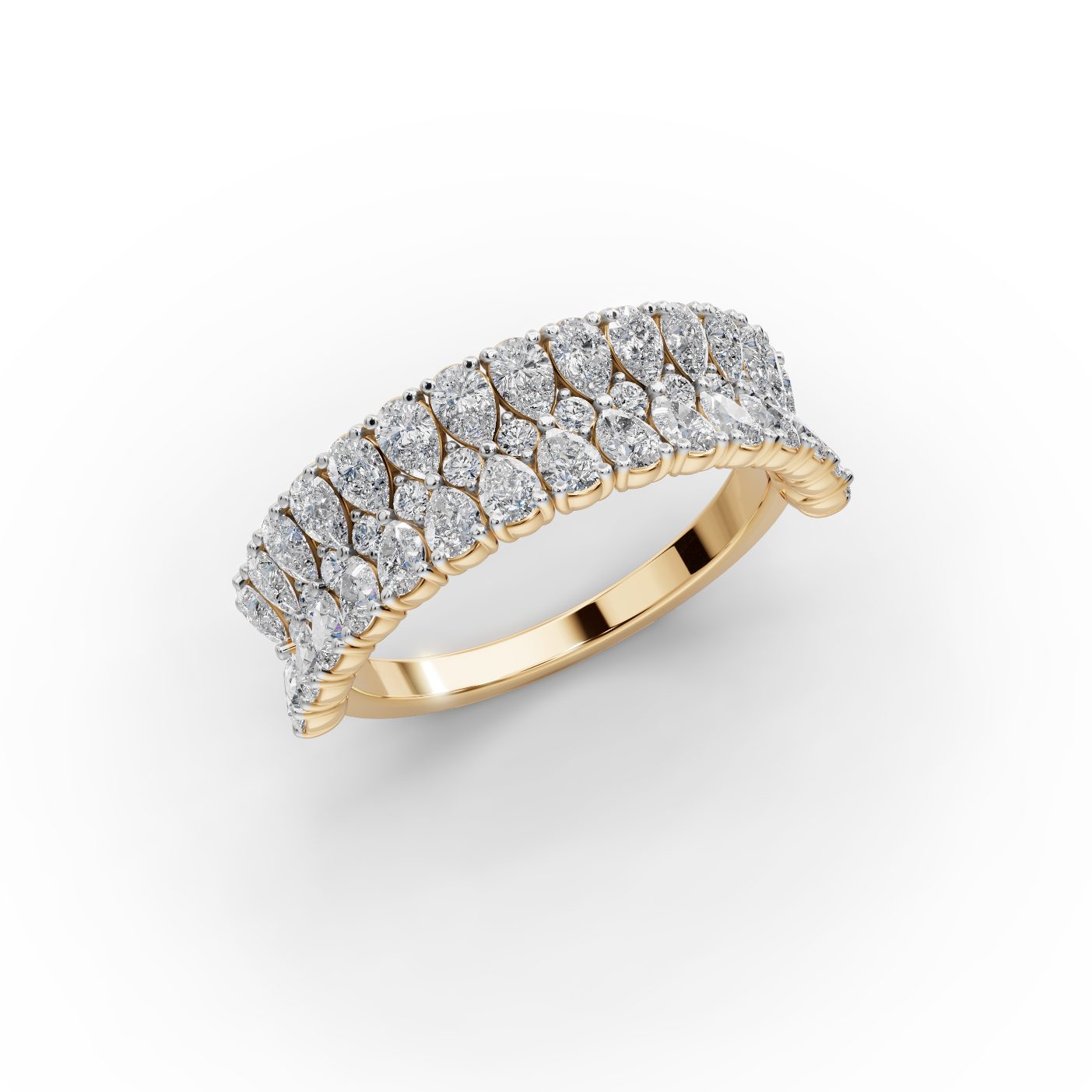 Regal Cascade Pear Lab-Grown Diamond Bands Ring in yellow gold
