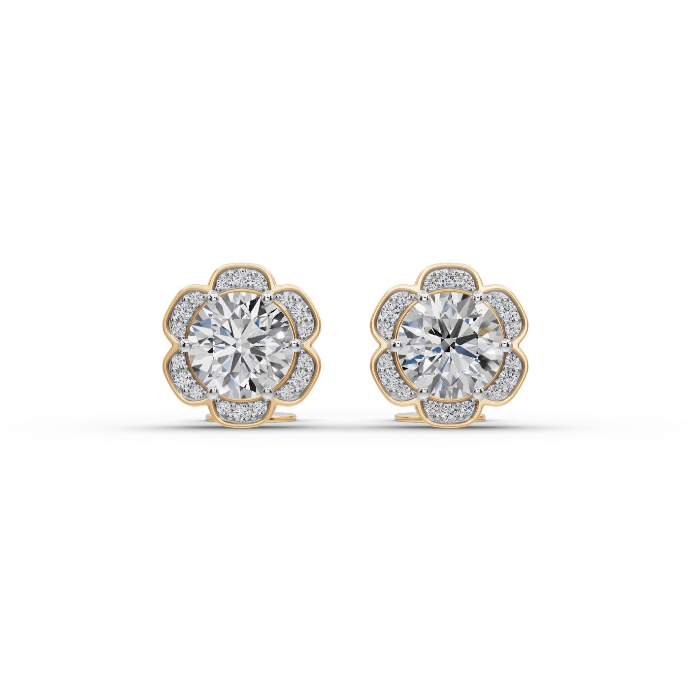 Delicate Dew Round Lab-Grown Diamond Studs Earring in yellow gold, set with lab-grown diamonds