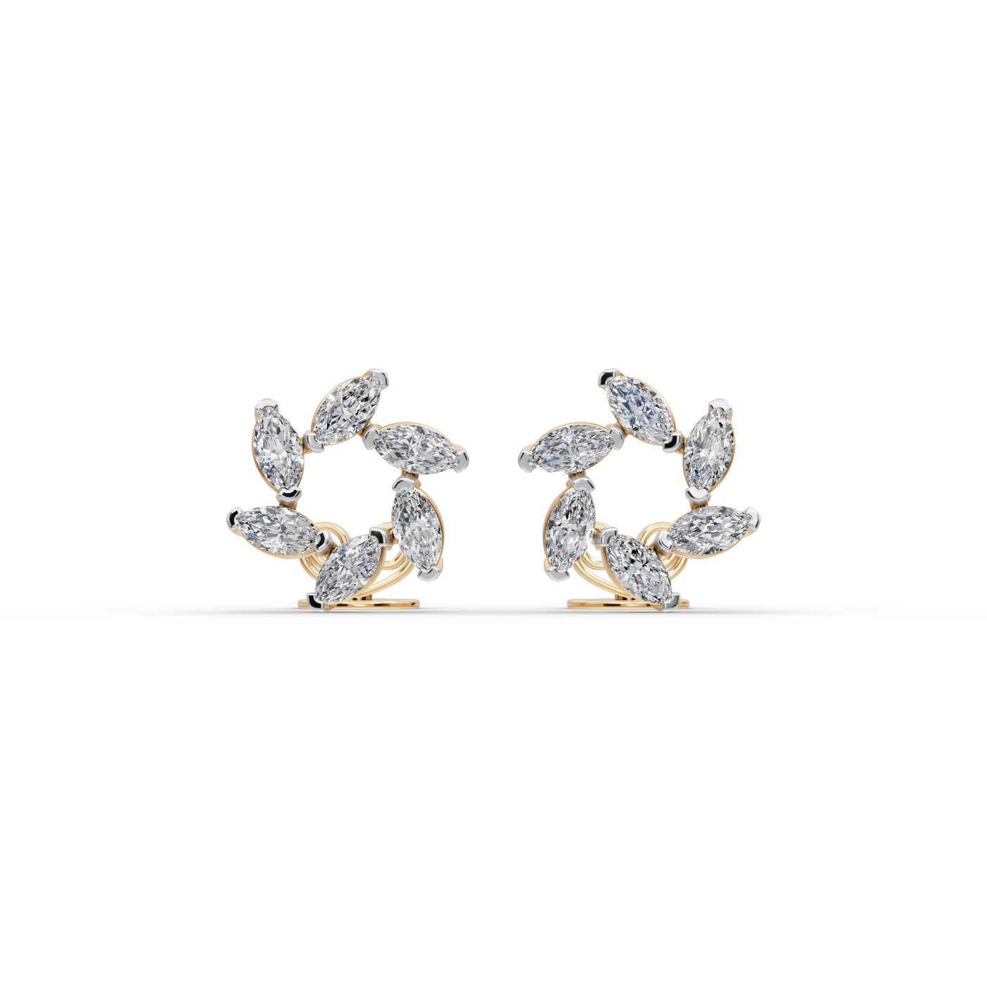Delicate Light Marquise Lab-Grown Diamond Studs Earring in yellow gold, set with lab-grown diamonds